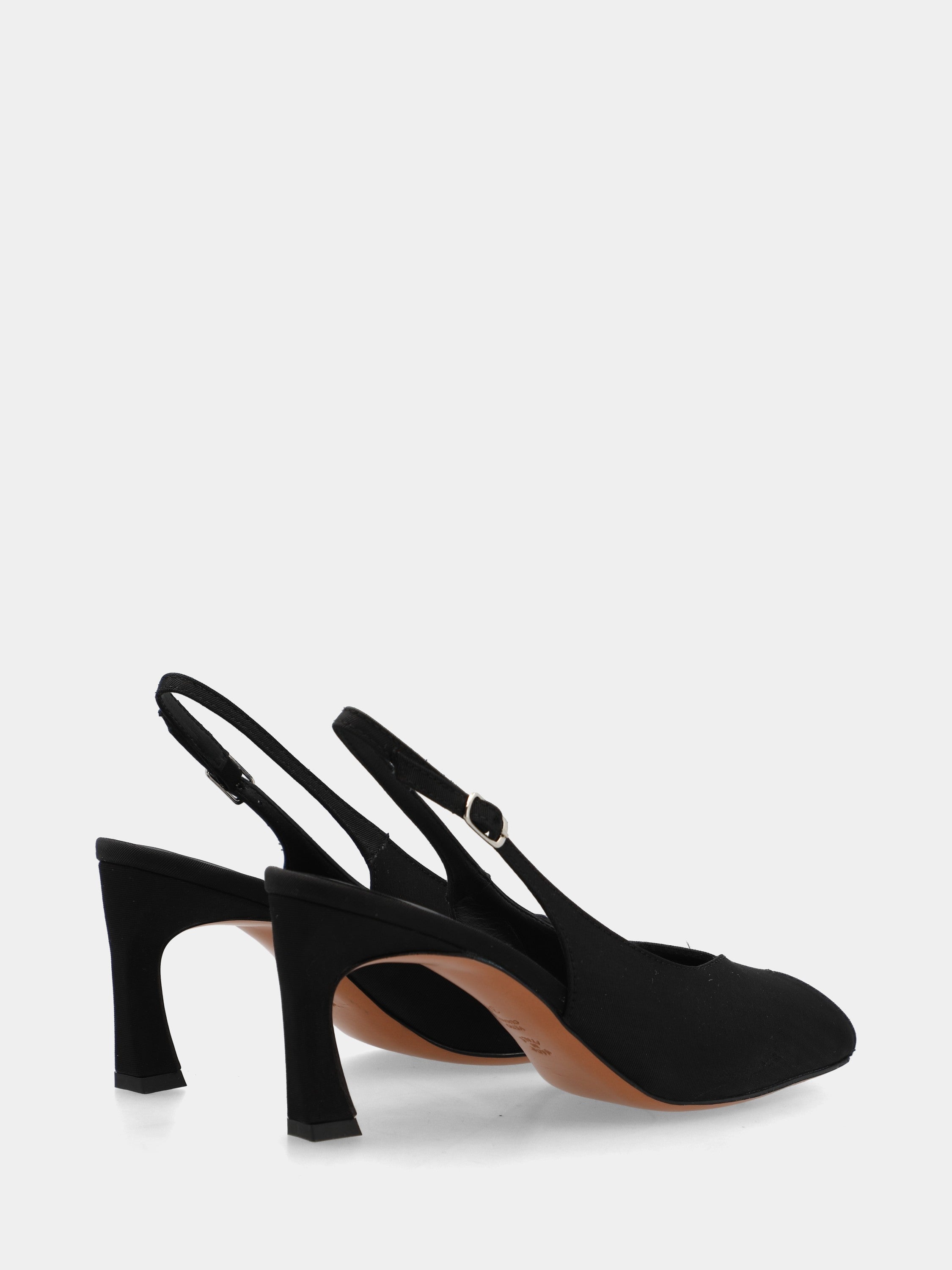 Slingback open toe in tessuto nero con tacco a coda 75mm
