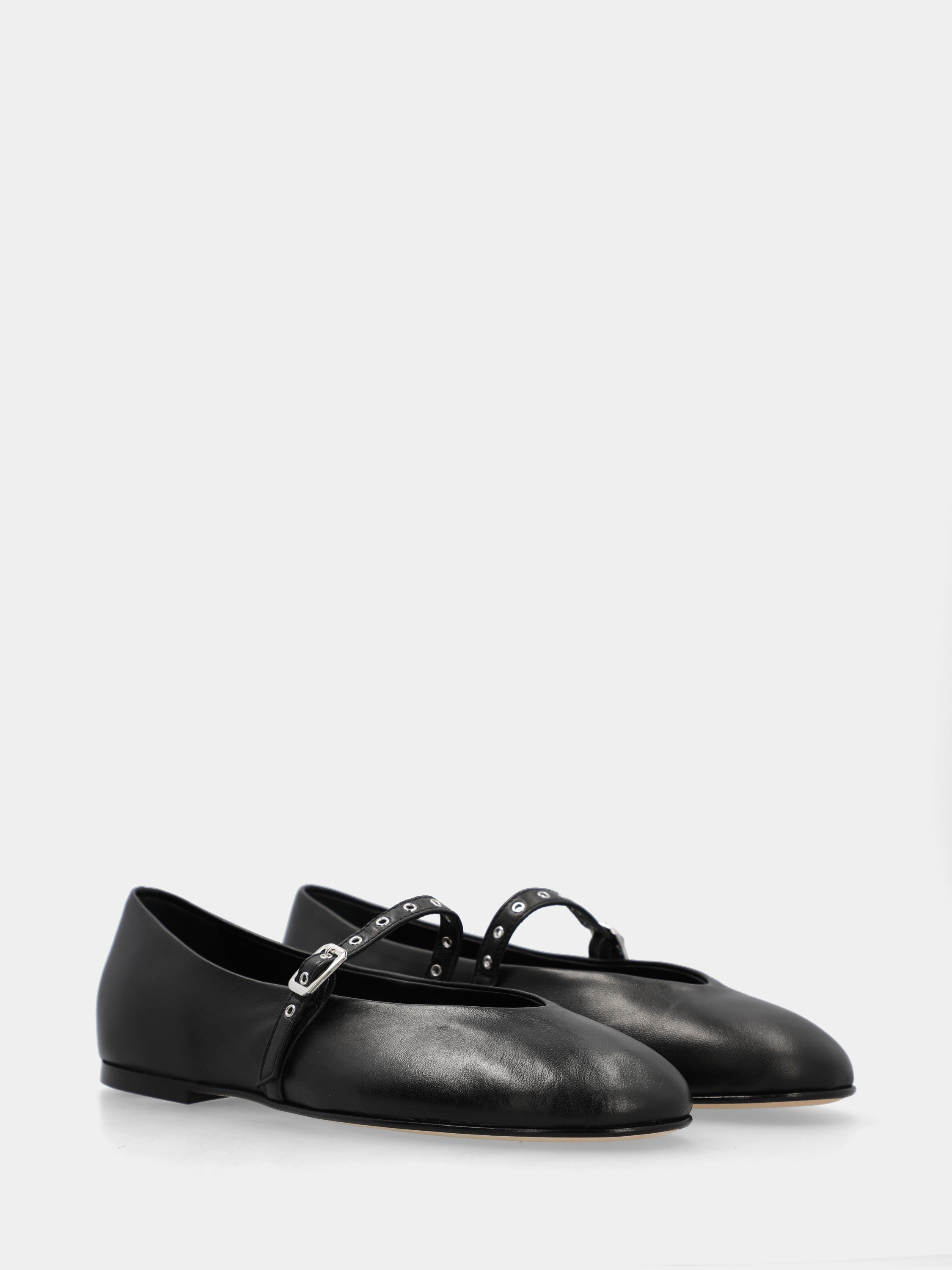 Black nappa Ballet flat Mary Jane with sacchetto-constructed stitching