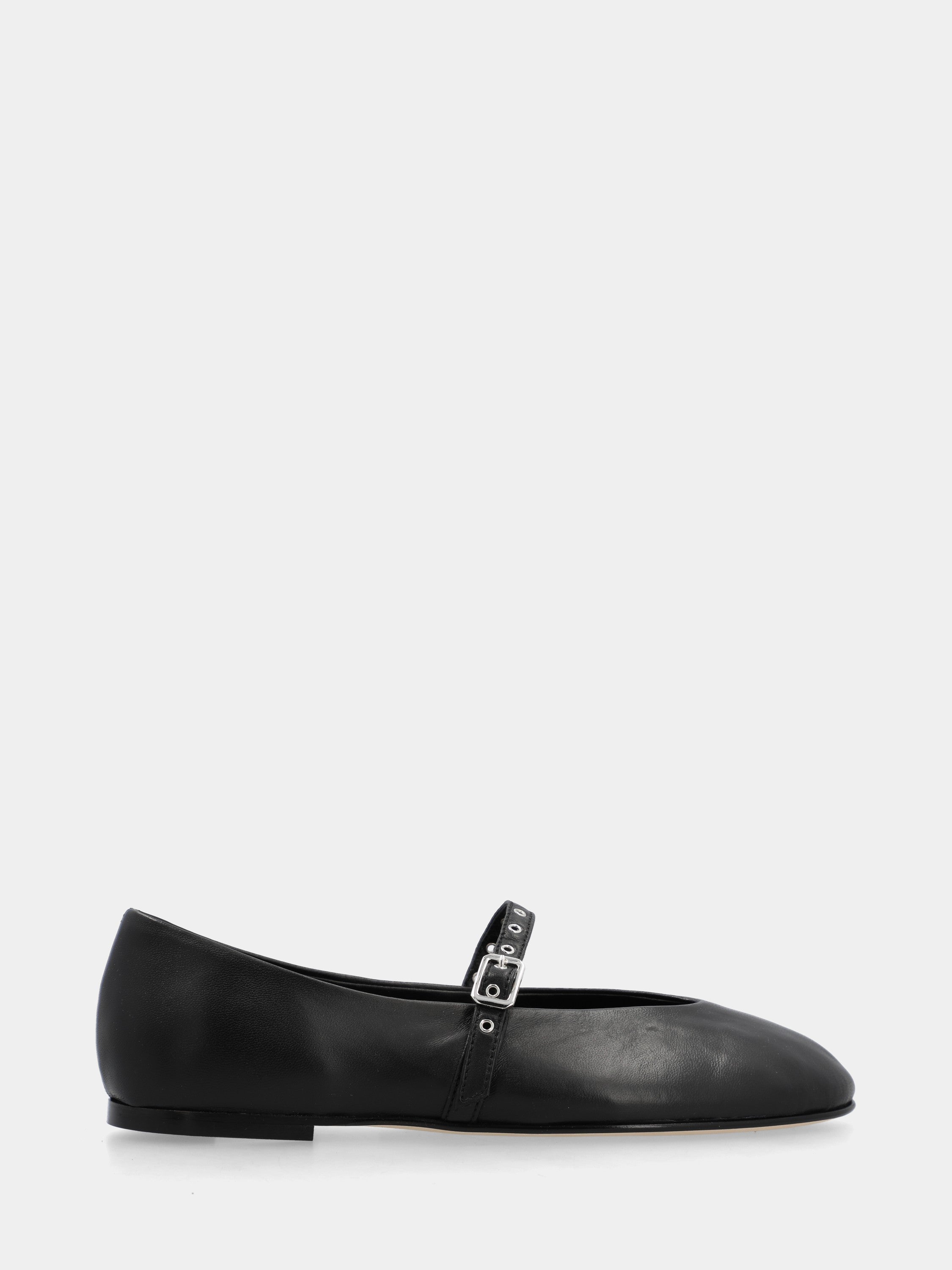 Black nappa Ballet flat Mary Jane with sacchetto-constructed stitching