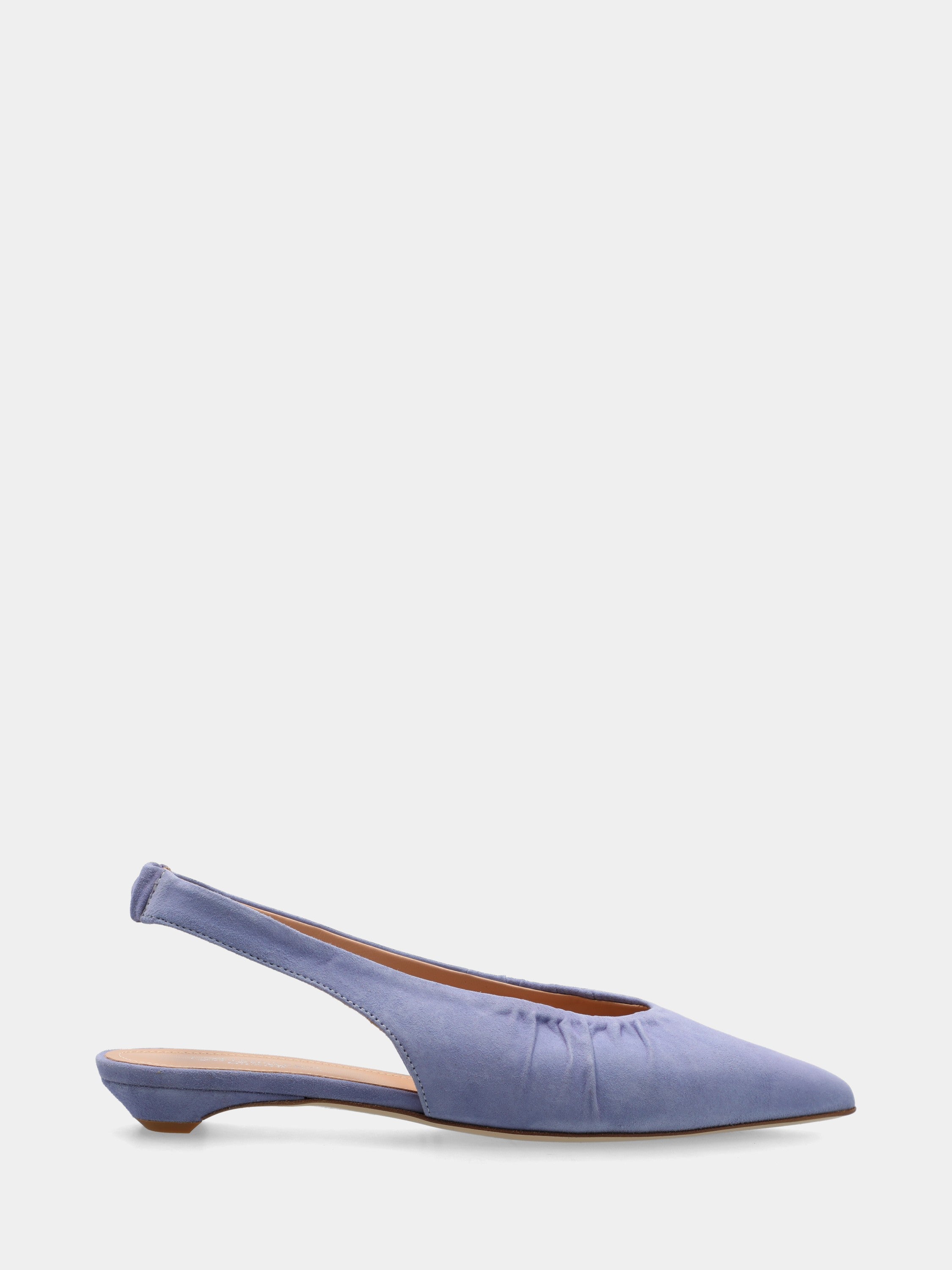 Slingback in camoscio indaco con tacco conico fasciato in pelle