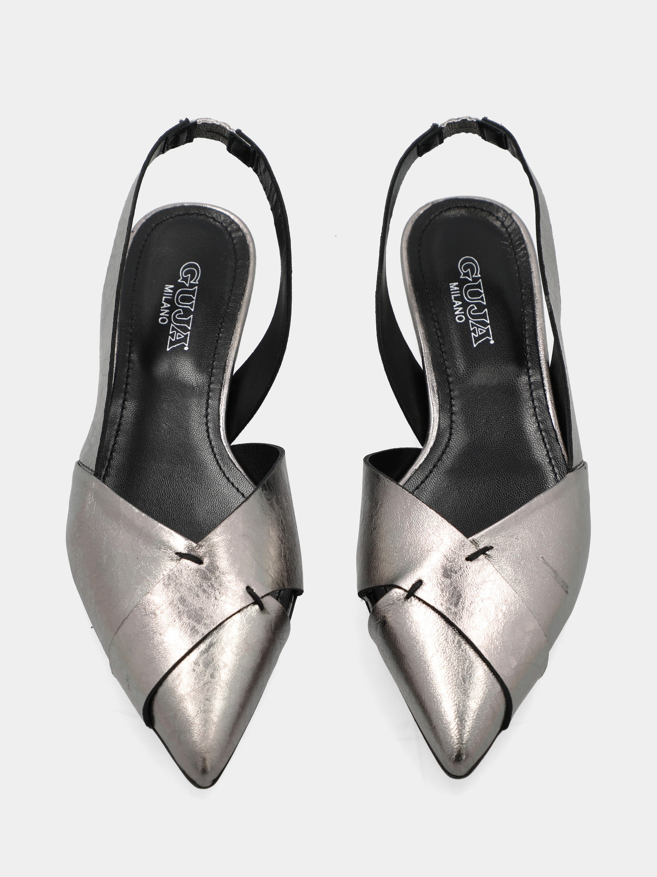 Slingback in laminato acciaio con tacco conico
