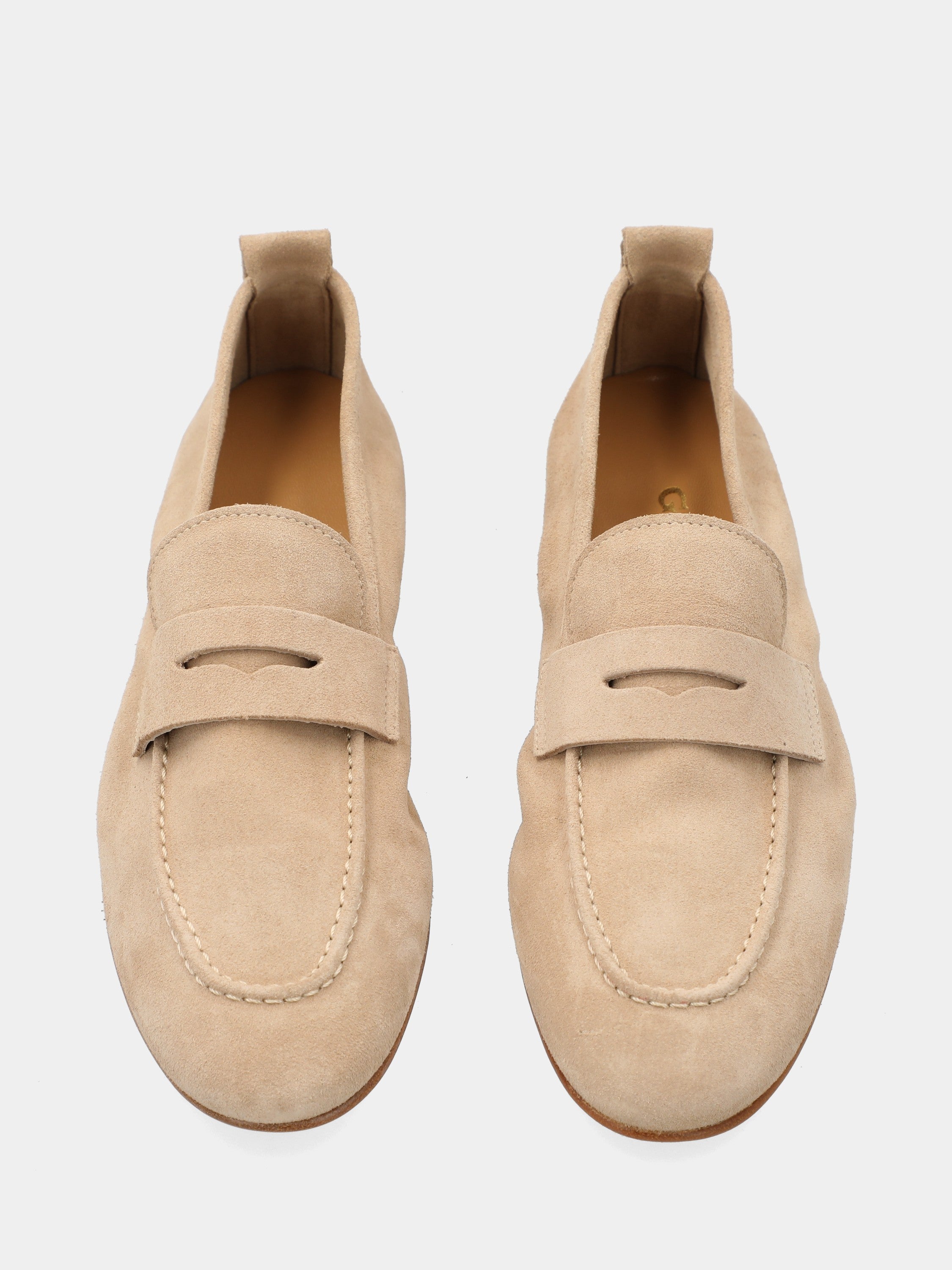 Beige velour loafer with lion's mouth mask detail
