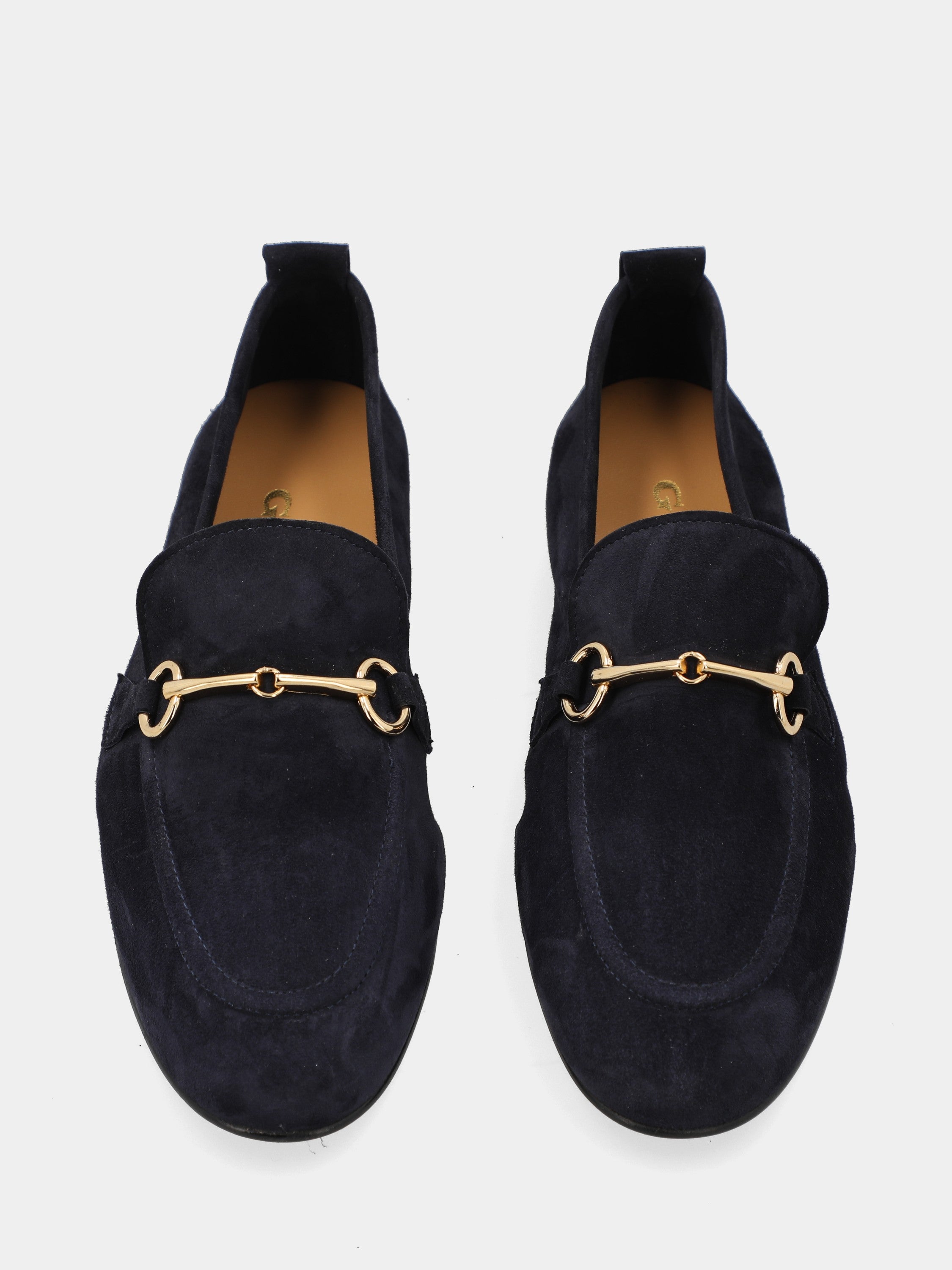 Blue suede loafer with bit and 10mm heel