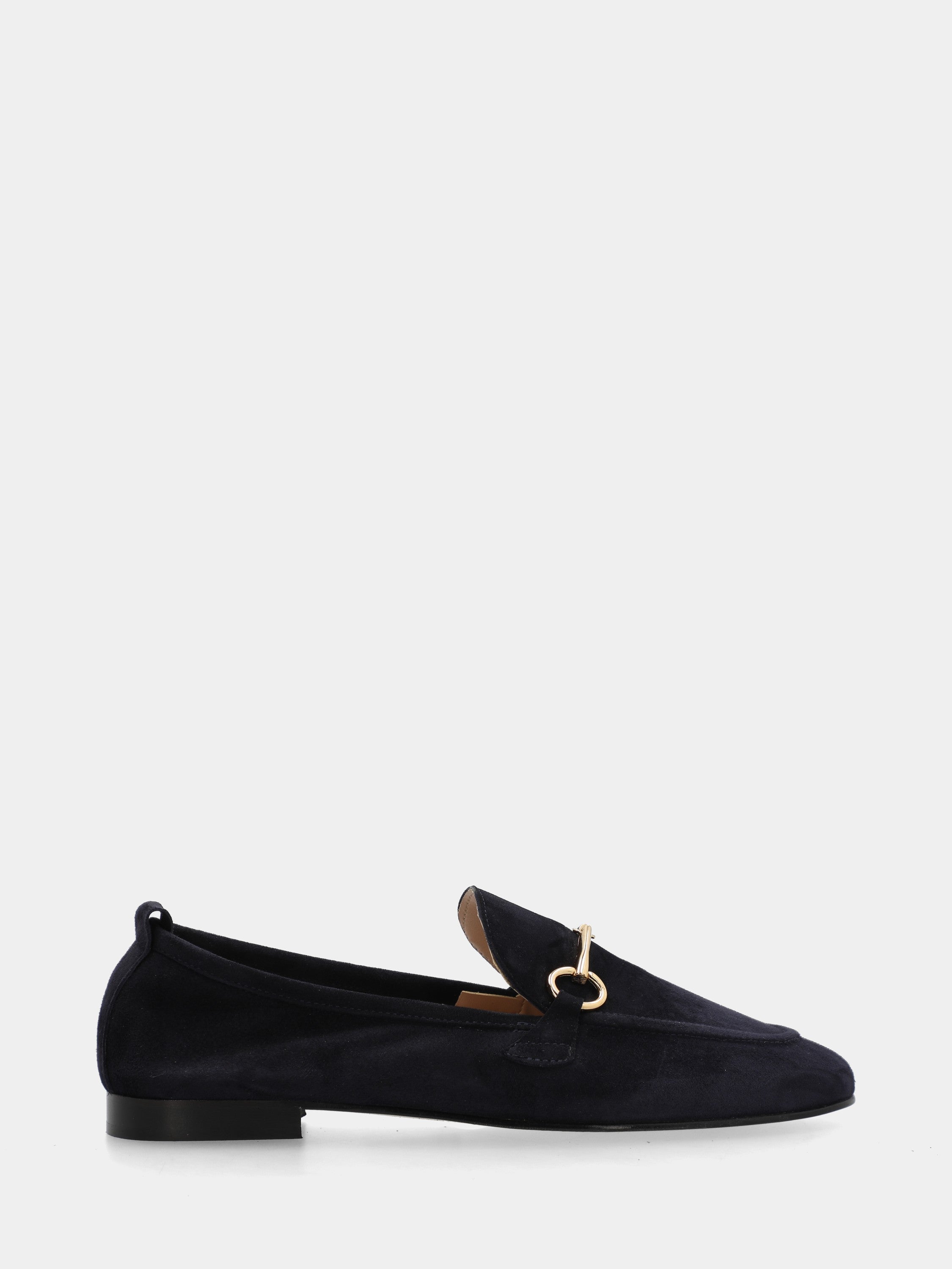 Blue suede loafer with bit and 10mm heel