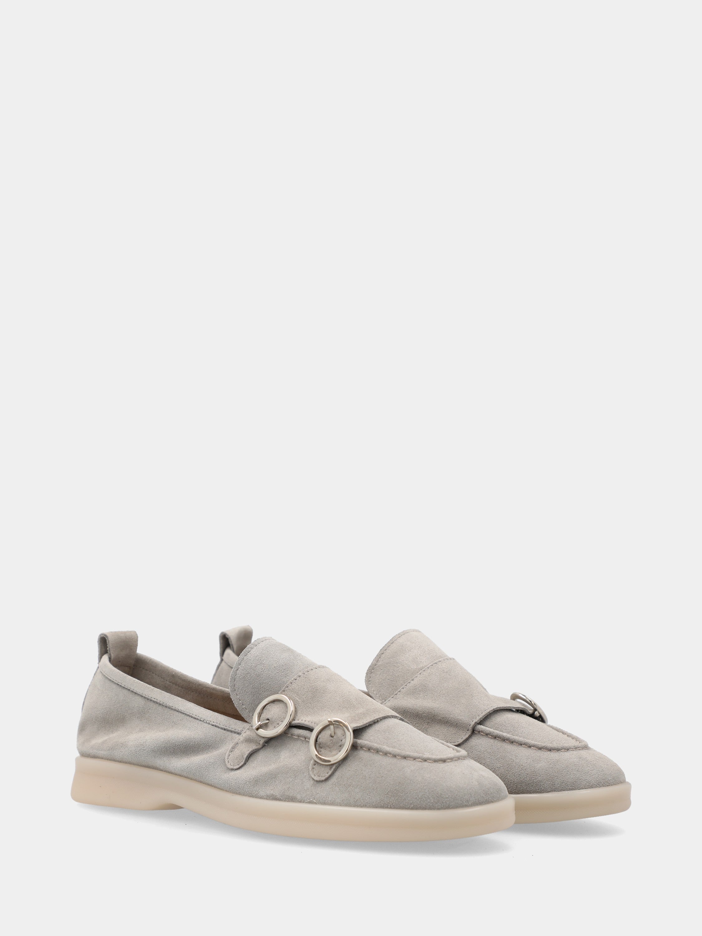 Gray velour moccasin with double buckle and 15mm sole