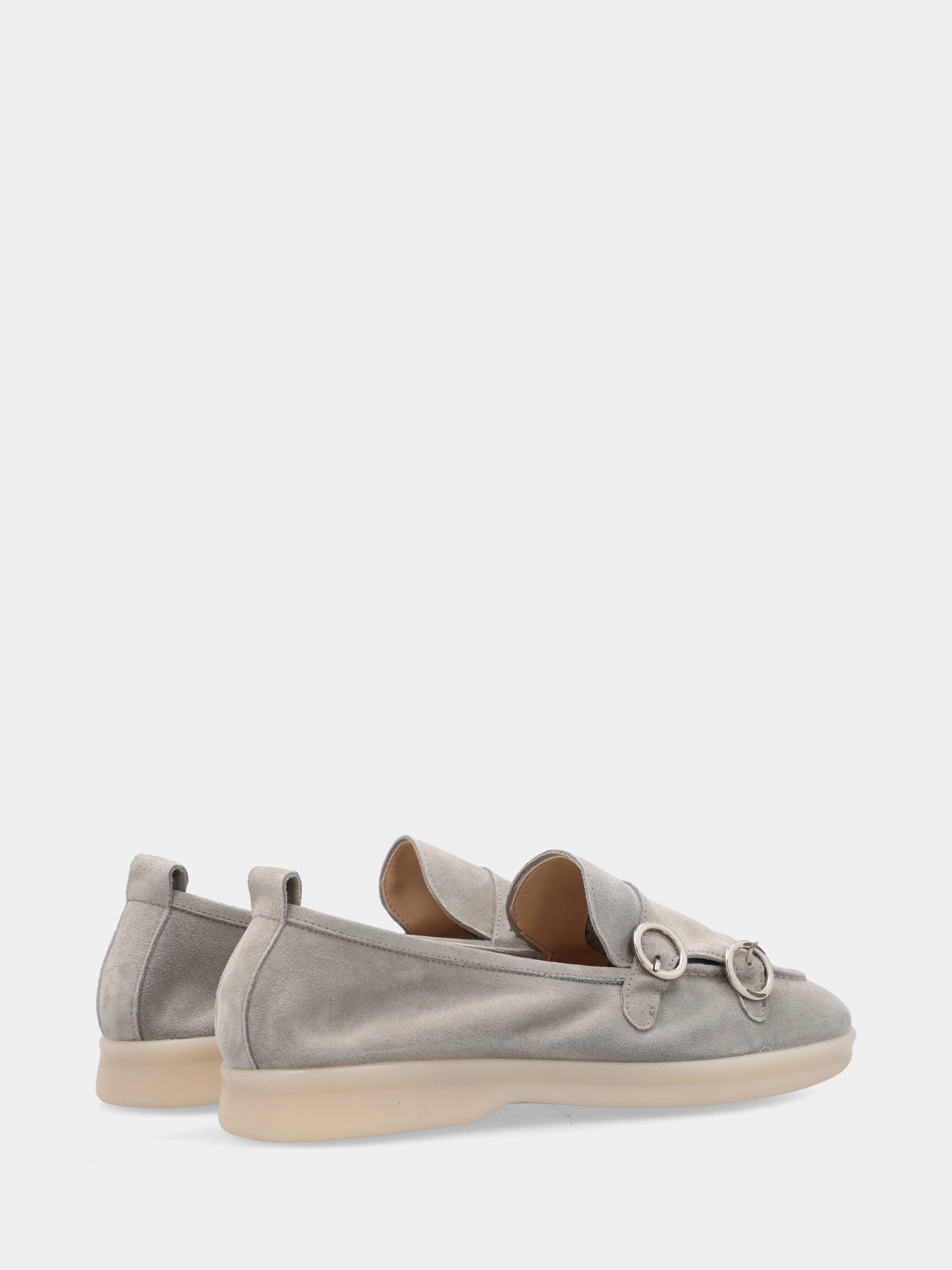 Gray velour moccasin with double buckle and 15mm sole