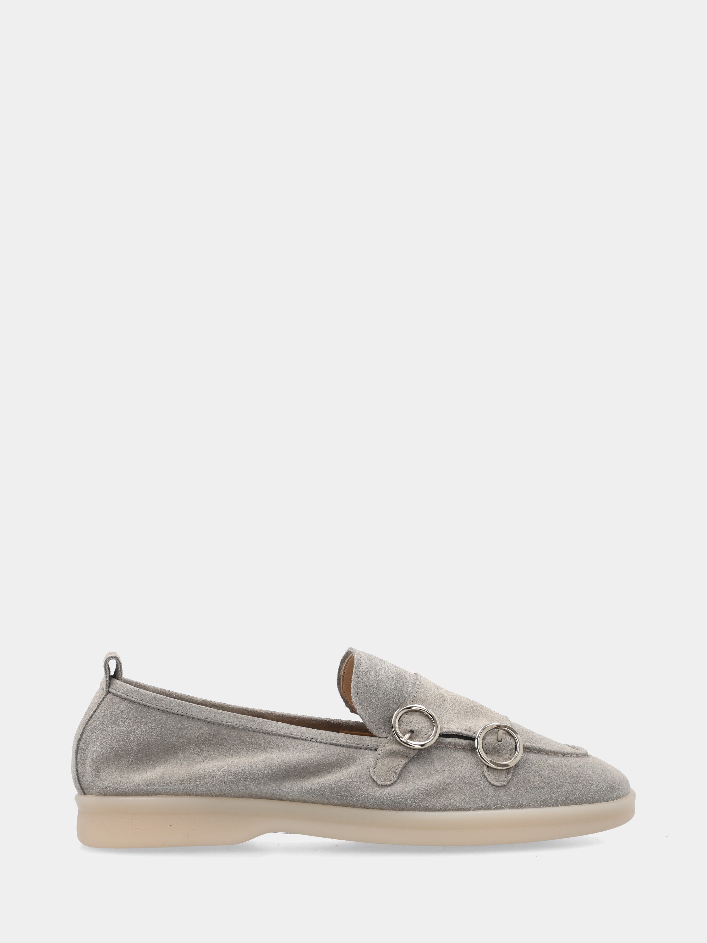 Gray velour moccasin with double buckle and 15mm sole