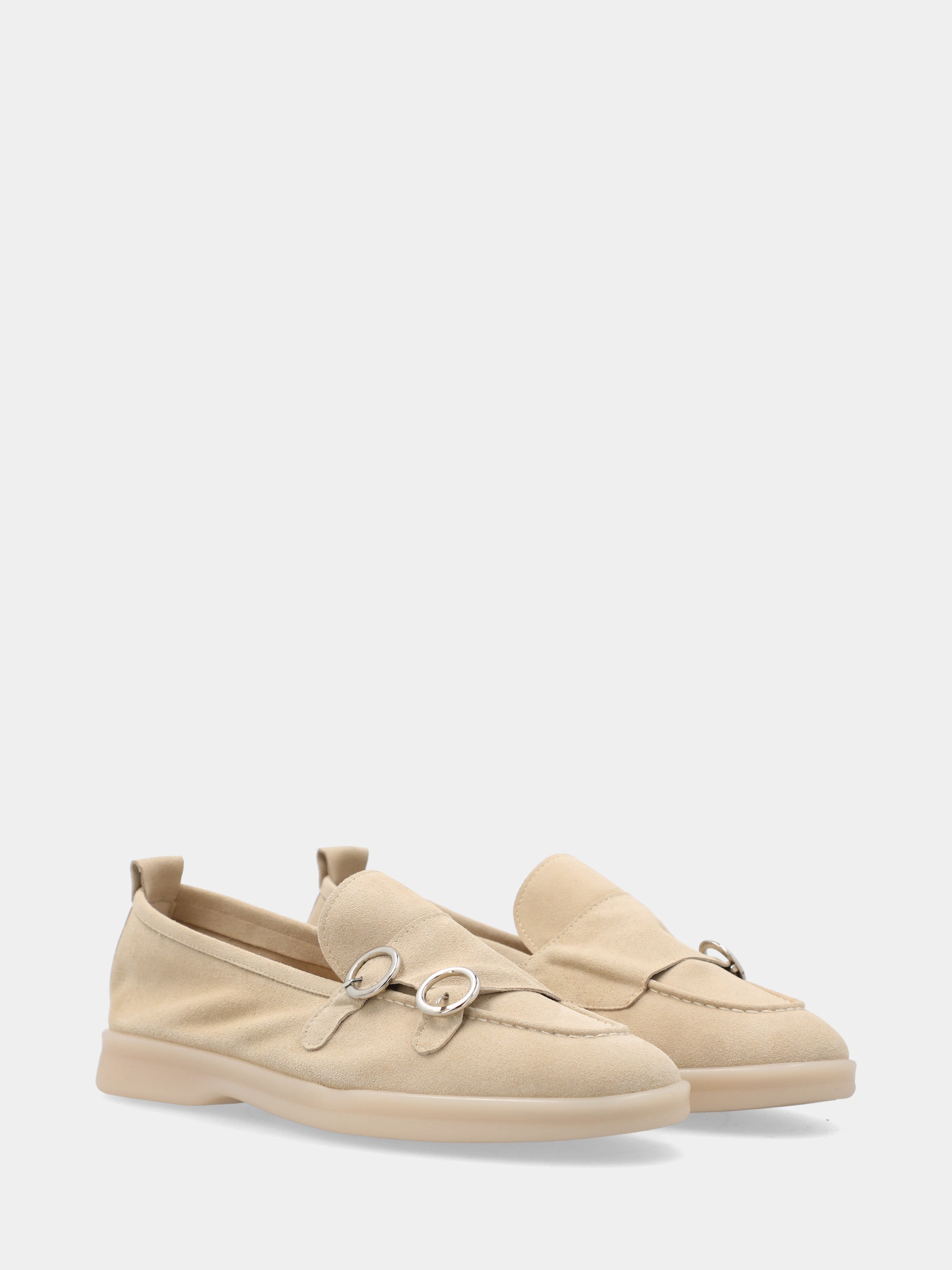 Mocassin en velours camel avec double boucle et semelle de 15 mm