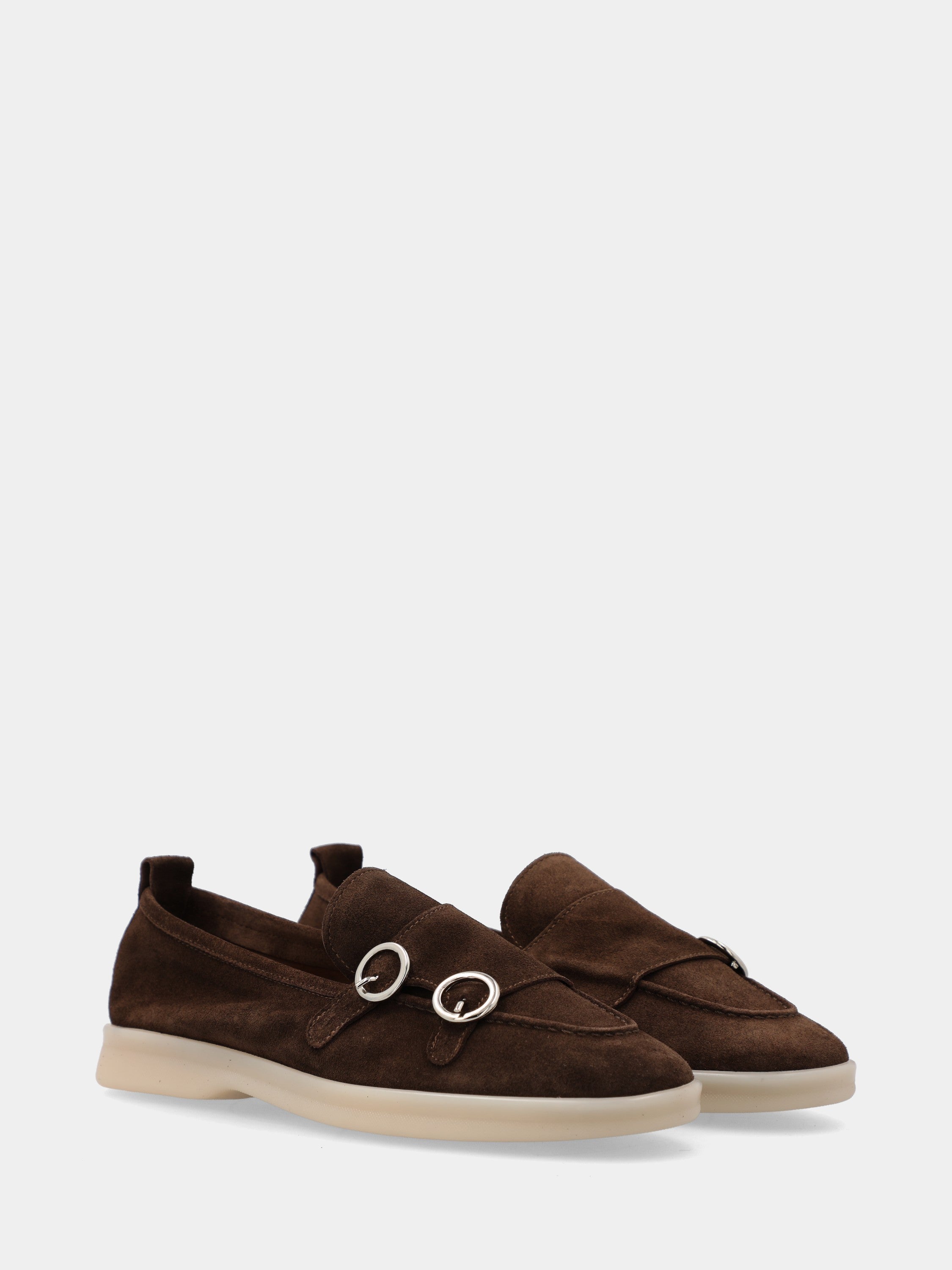 Mocassin en velours marron foncé avec double boucle et semelle de 15 mm