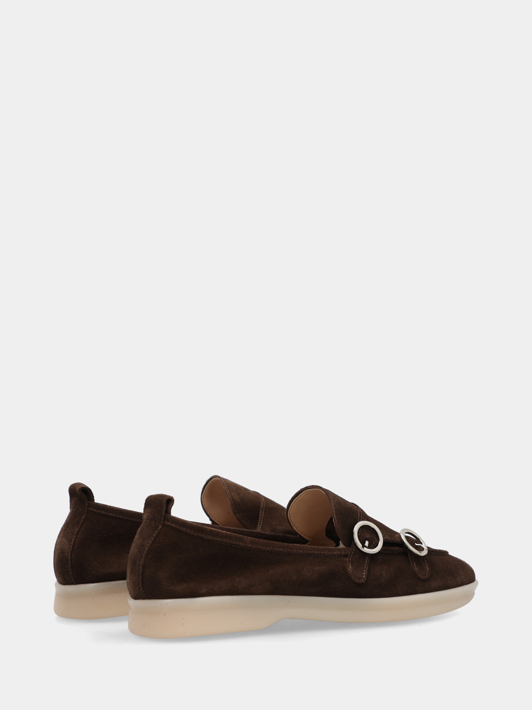 Mocassin en velours marron foncé avec double boucle et semelle de 15 mm