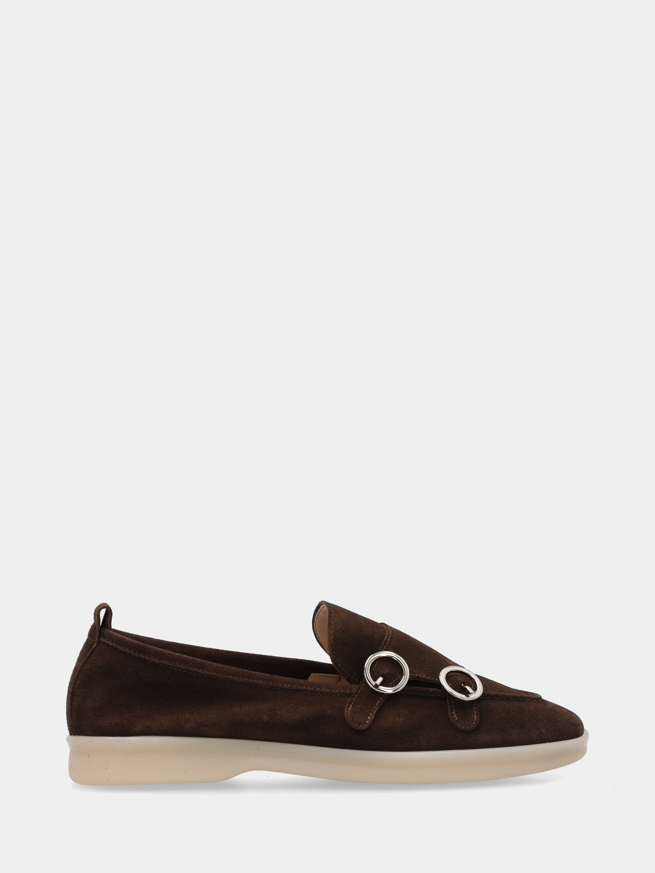 Mocassin en velours marron foncé avec double boucle et semelle de 15 mm