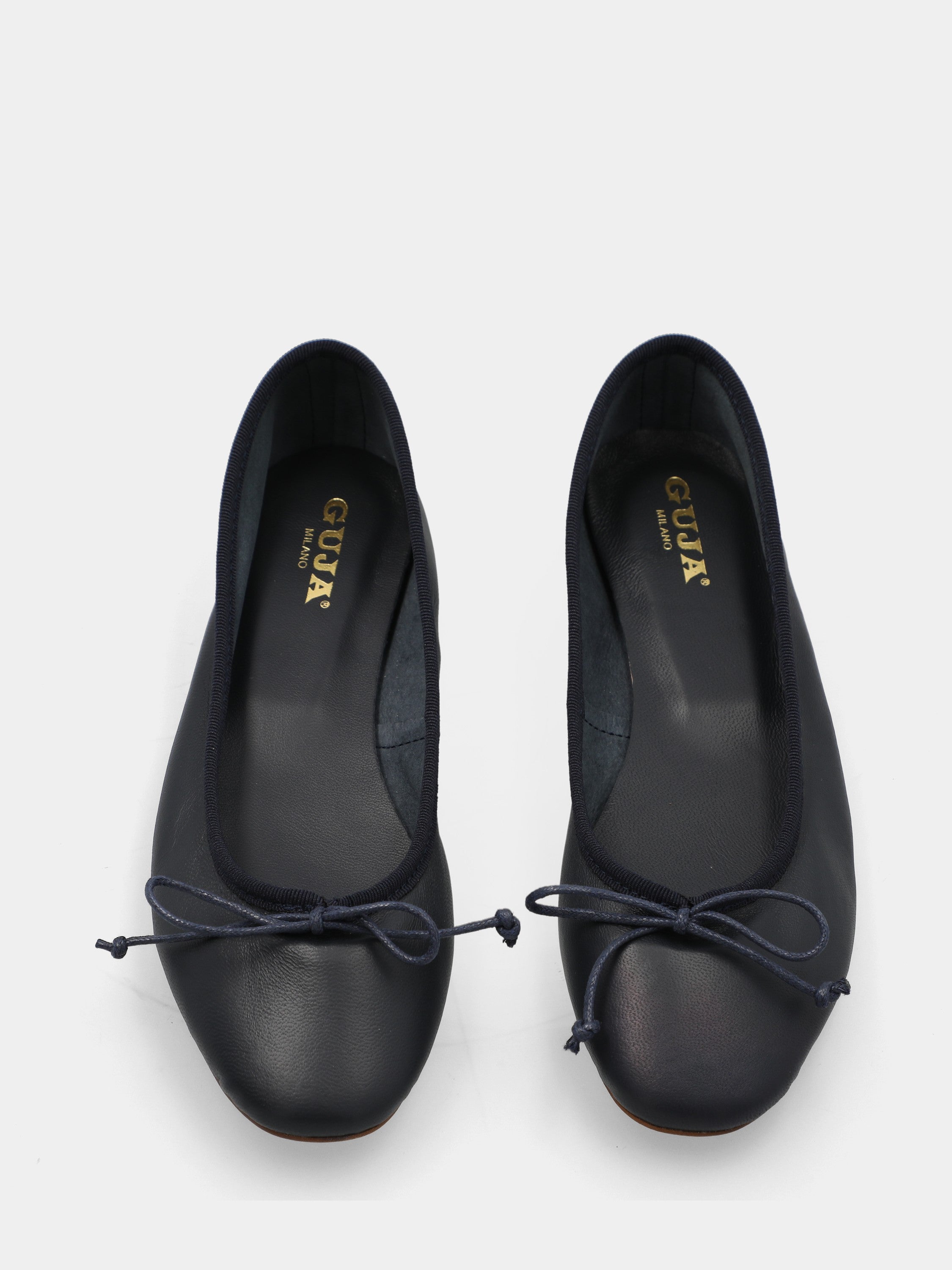 Blue nappa ballet flat with drawstring lace