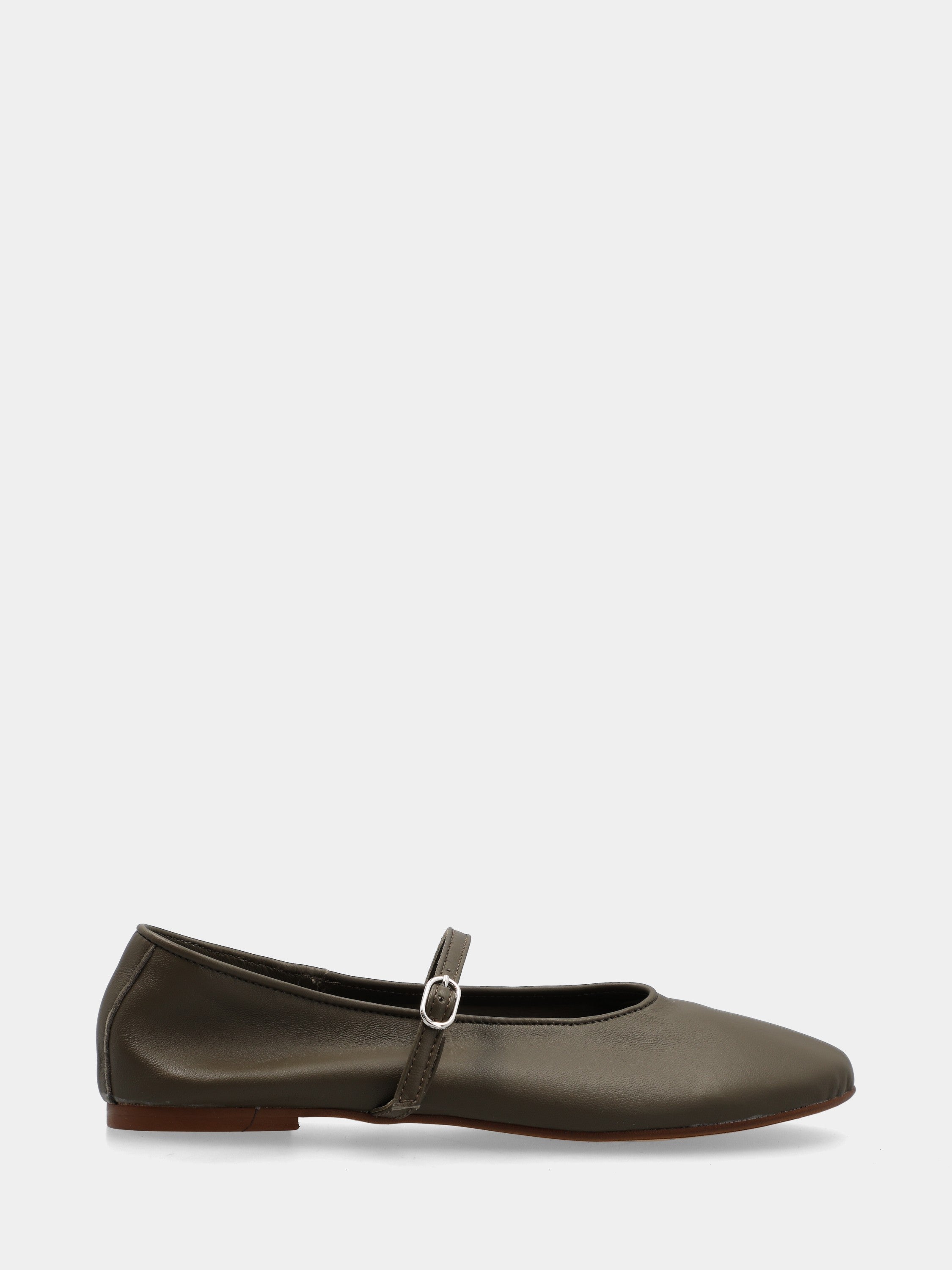Mary Jane in military green nappa with high neckline and round toe