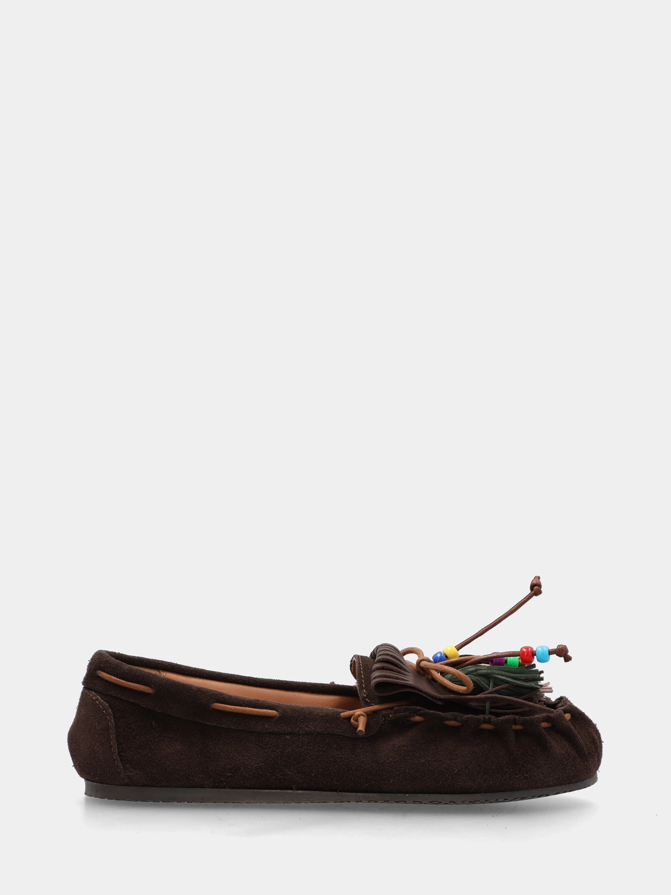 Mocassino in velour testa di moro con nappine e frangia