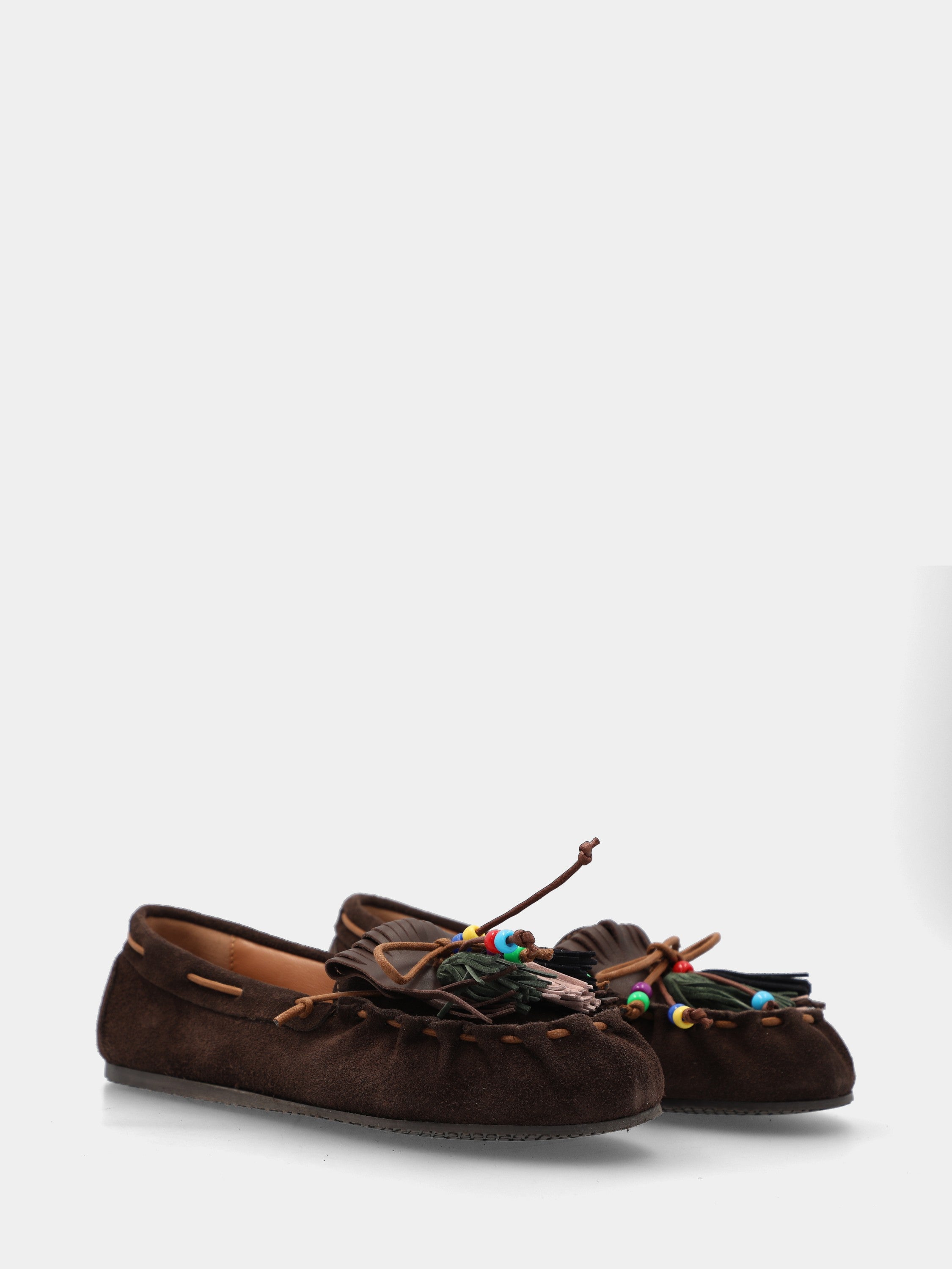 Mocassino in velour testa di moro con nappine e frangia