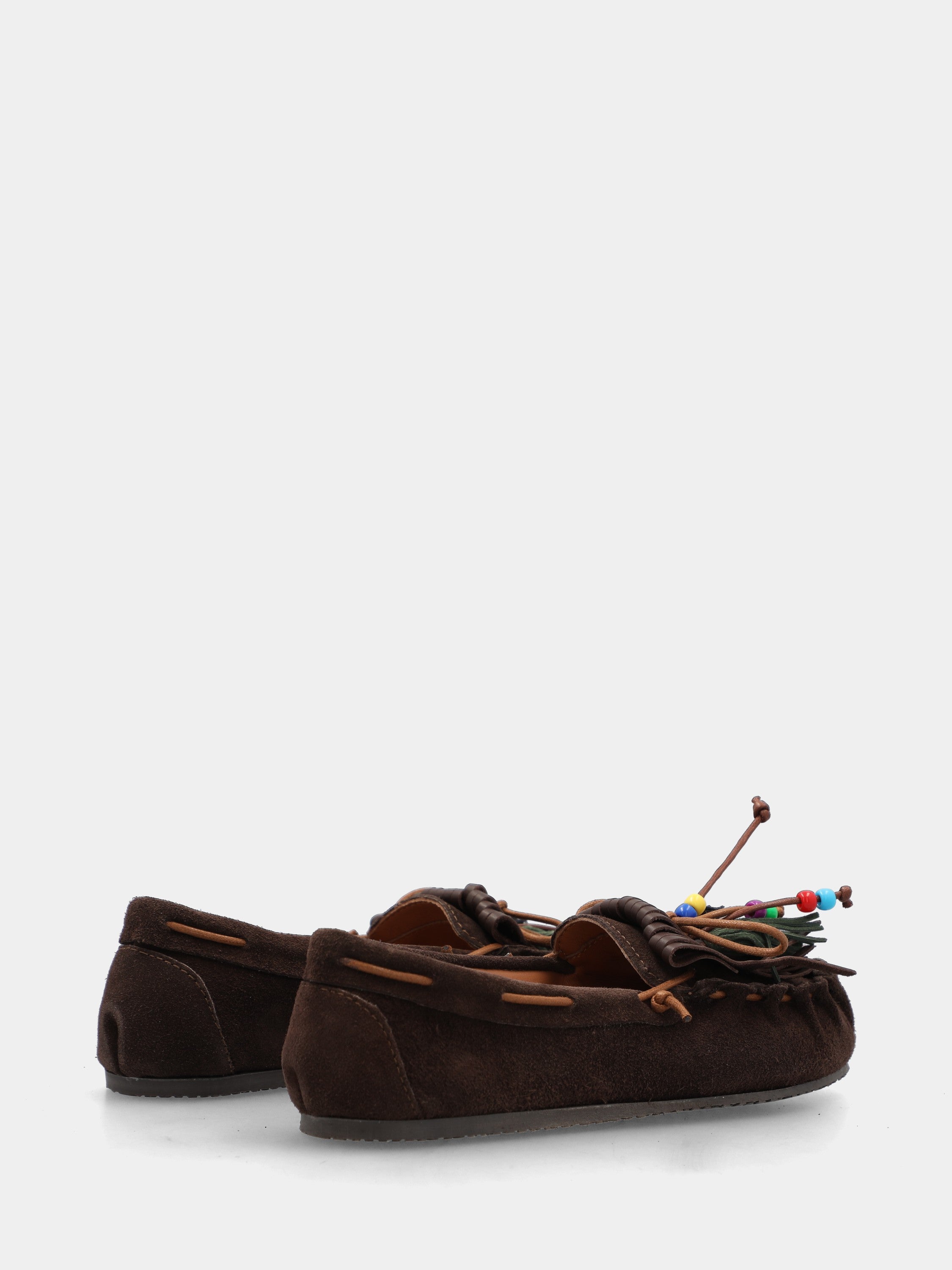 Mocassino in velour testa di moro con nappine e frangia