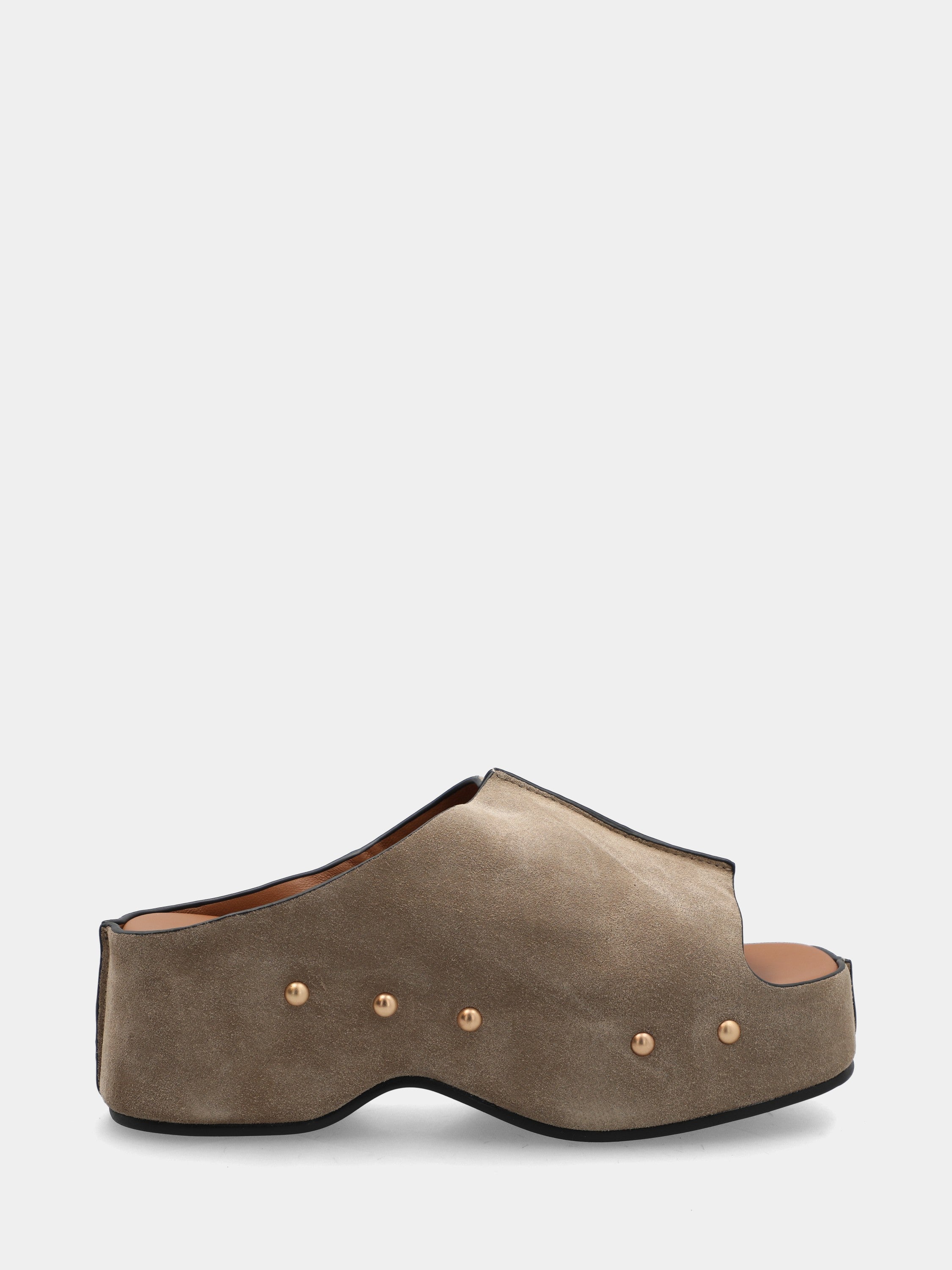 Sandalo in velour beige con zeppa incappucciata