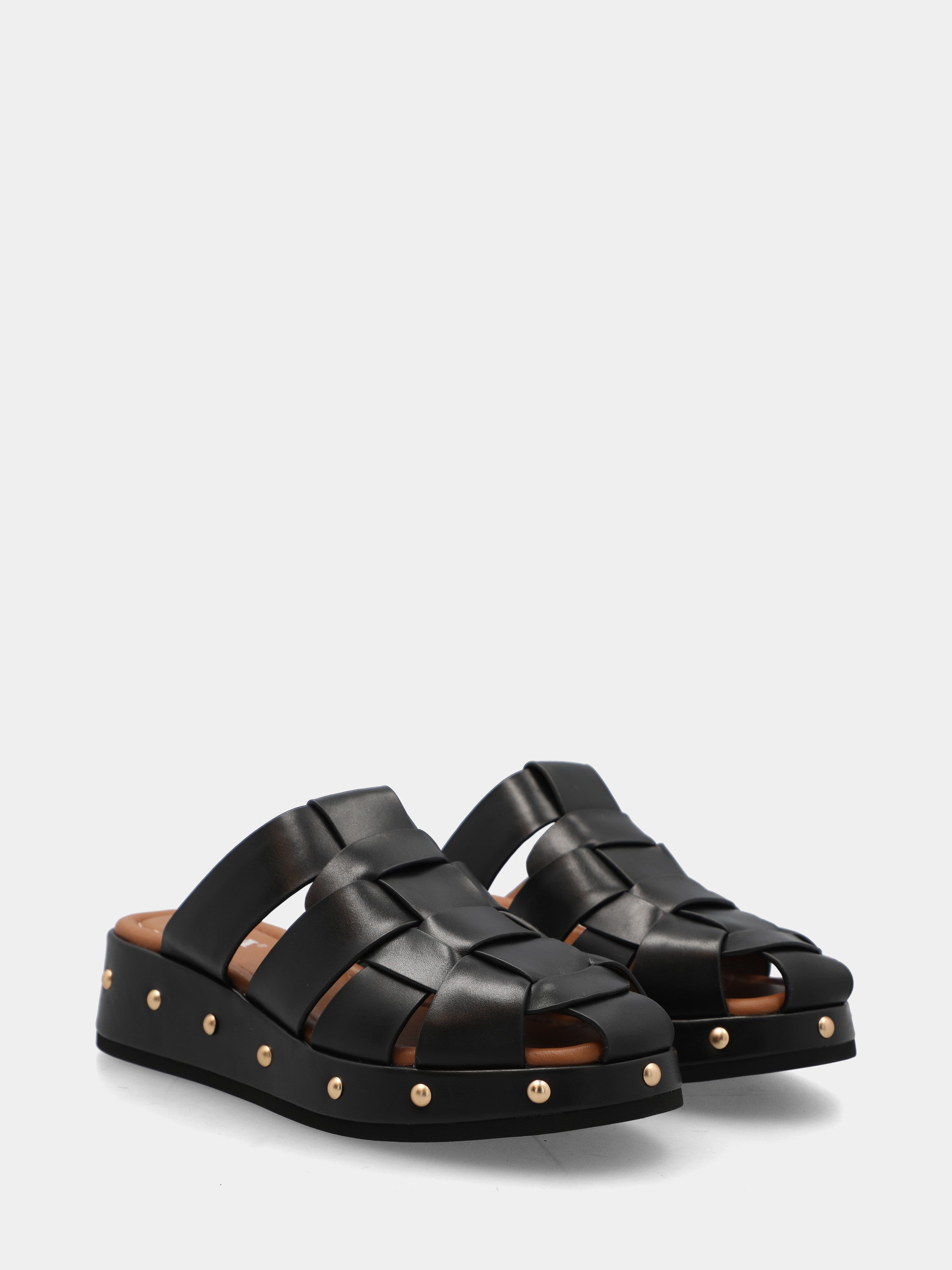 Sabot in vacchetta nera con fascette incrociate