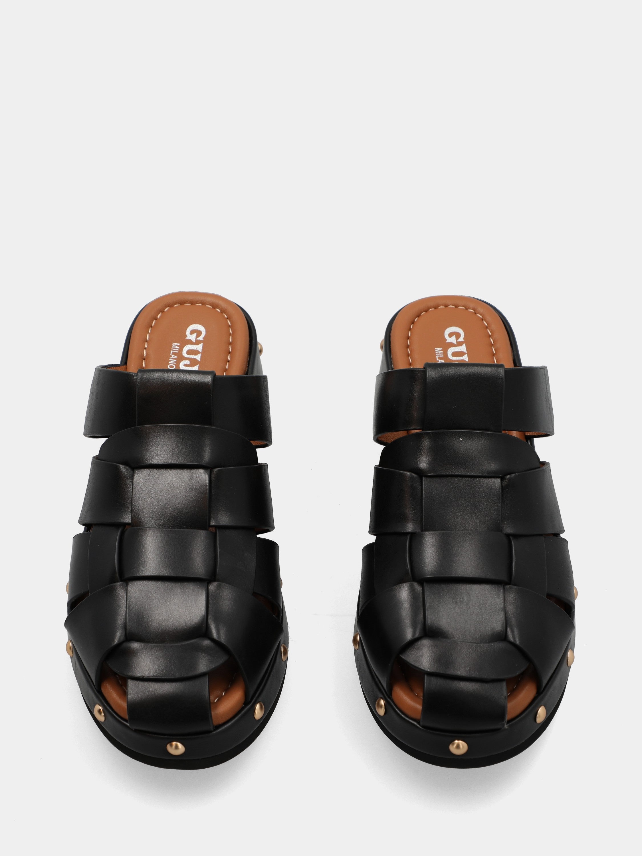 Sabot in vacchetta nera con fascette incrociate