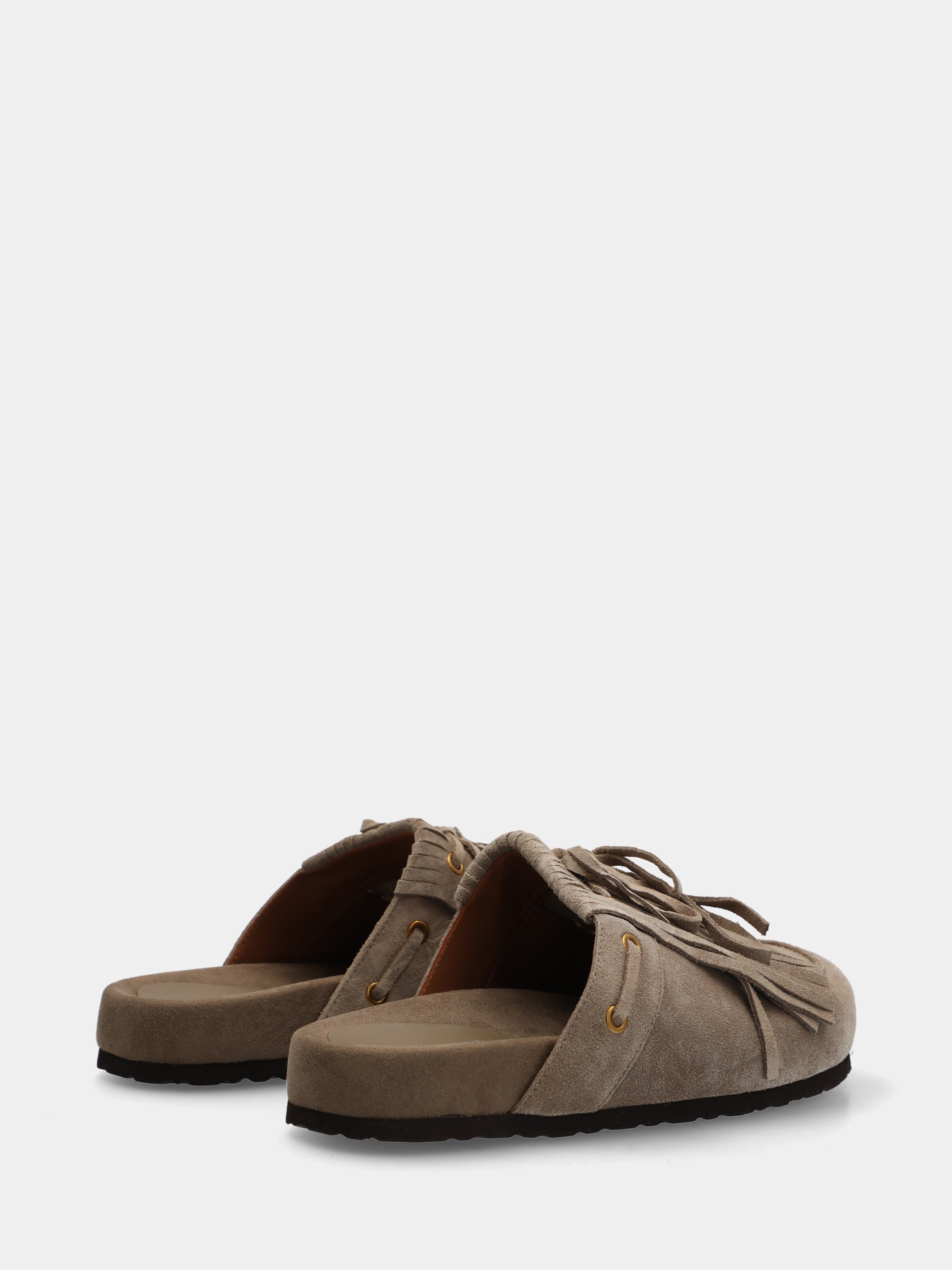 Sabot in camoscio beige con frangia e fiocco