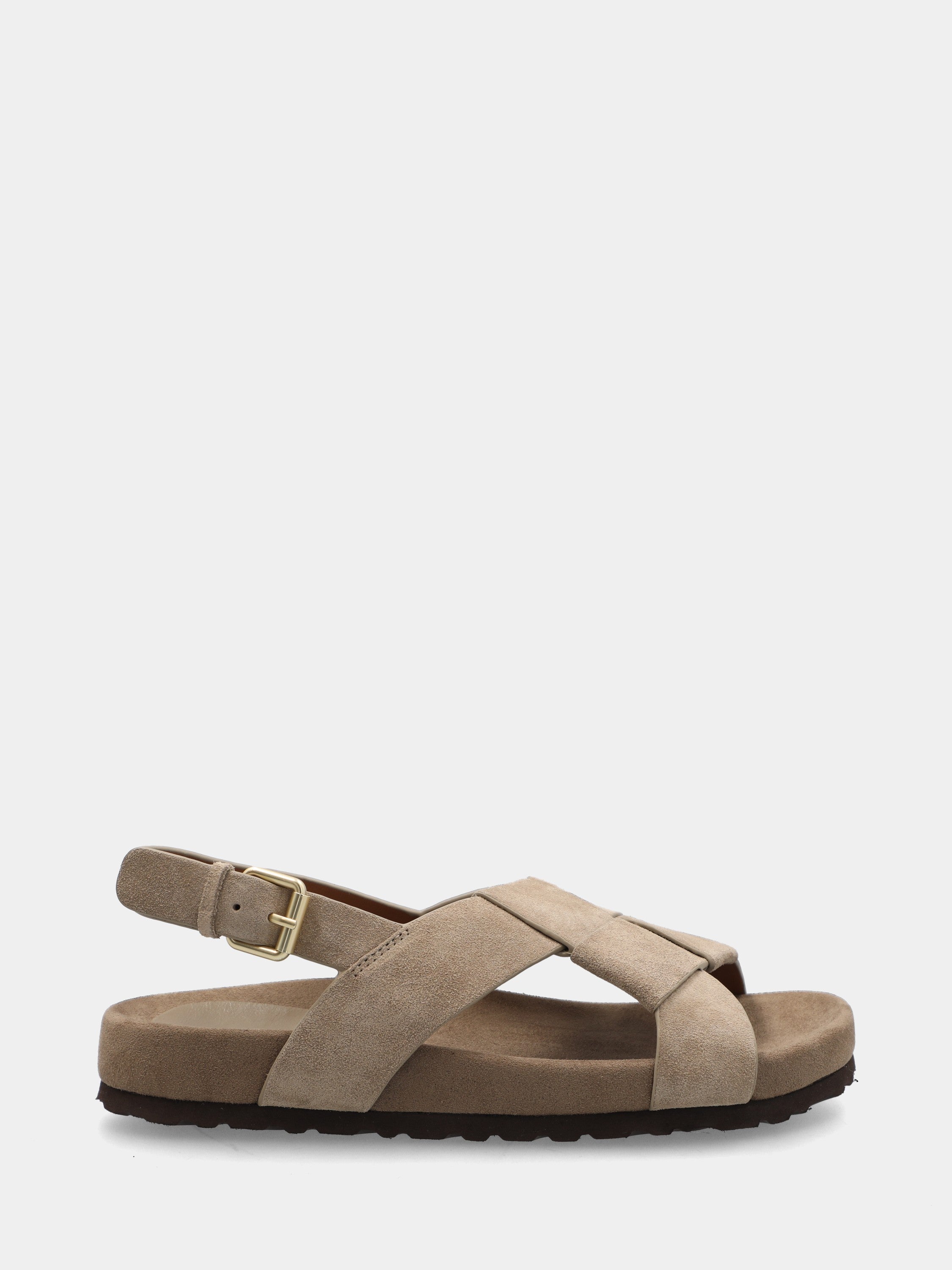 Sandalo in camoscio beige con fascette incrociate