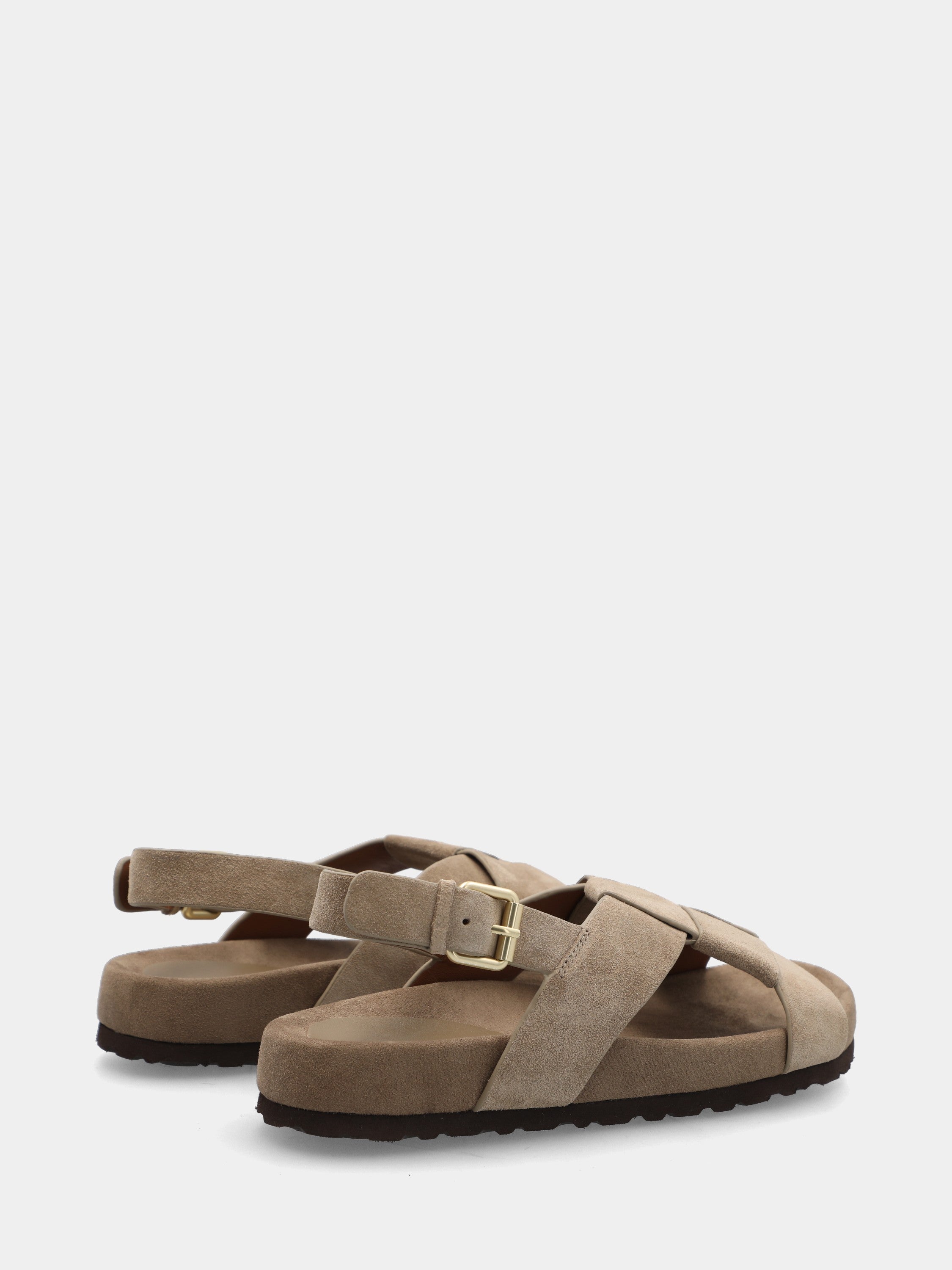 Sandalo in camoscio beige con fascette incrociate