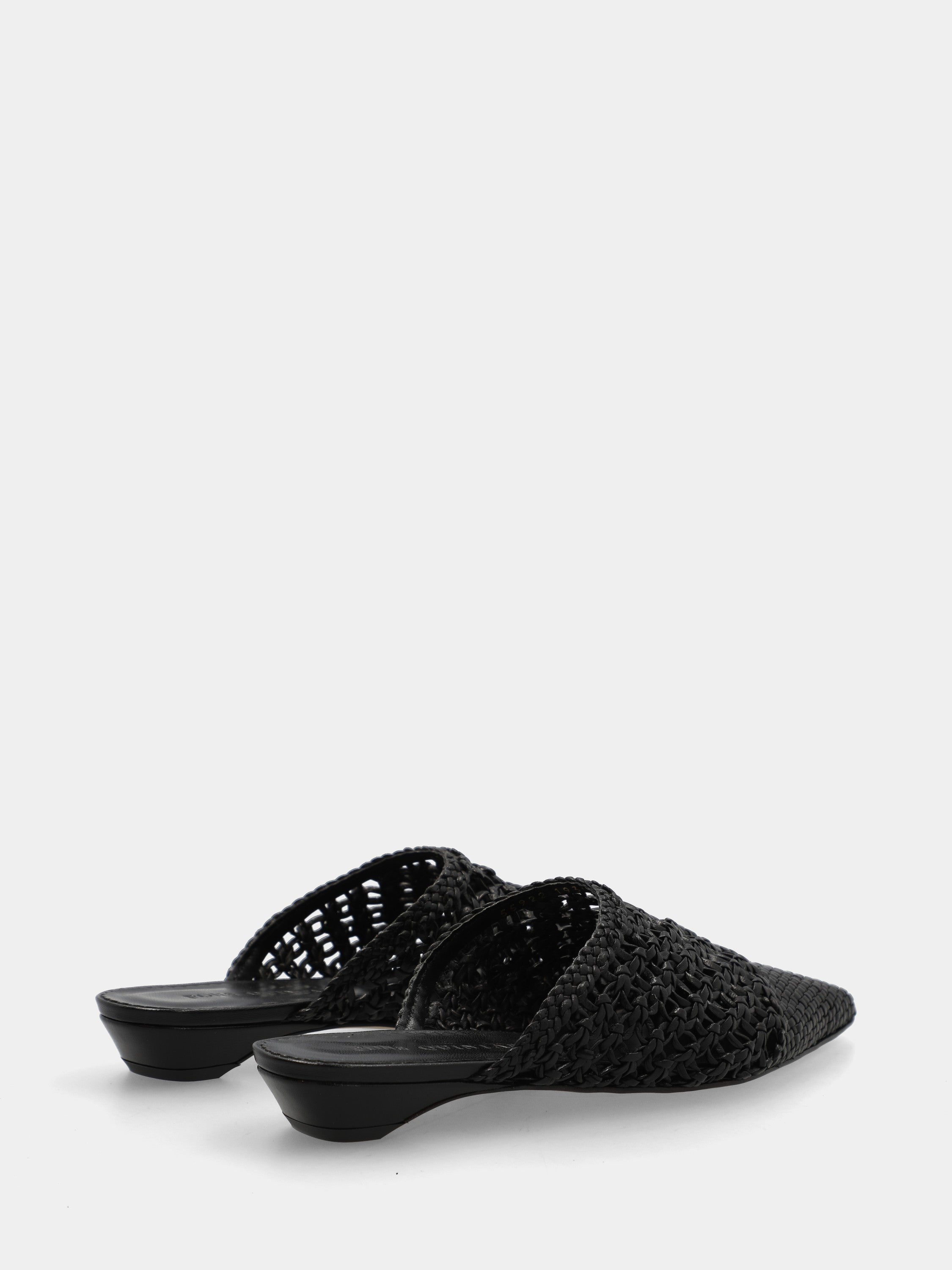 Sabot in nappa nappa nera intrecciata con tacco a semi zeppa