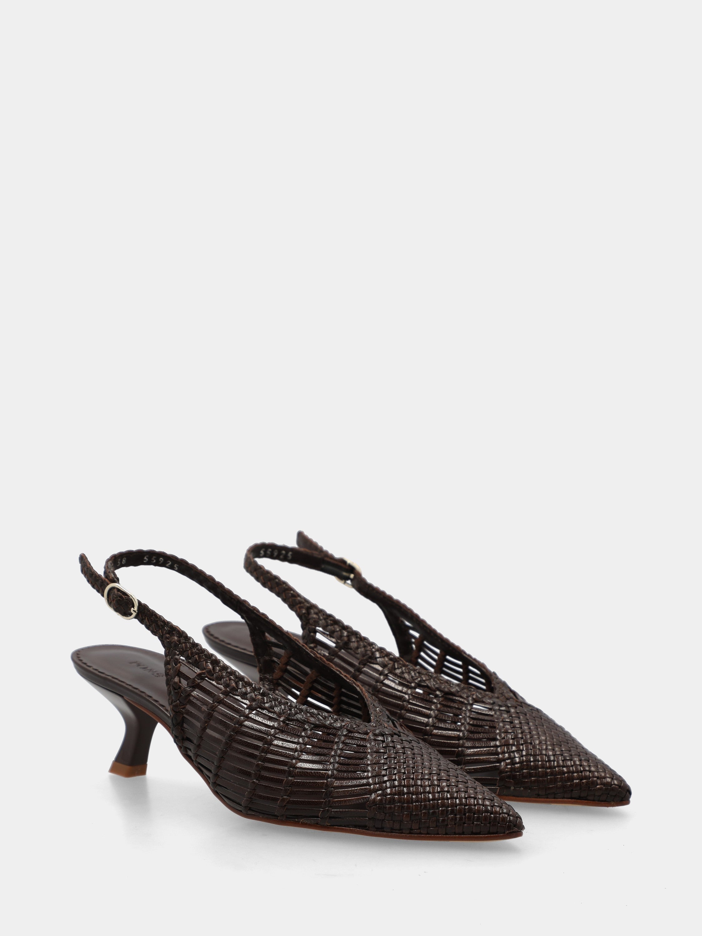 Slingback aus geflochtenem Nappaleder in Dunkelbraun mit spitzer Spitze