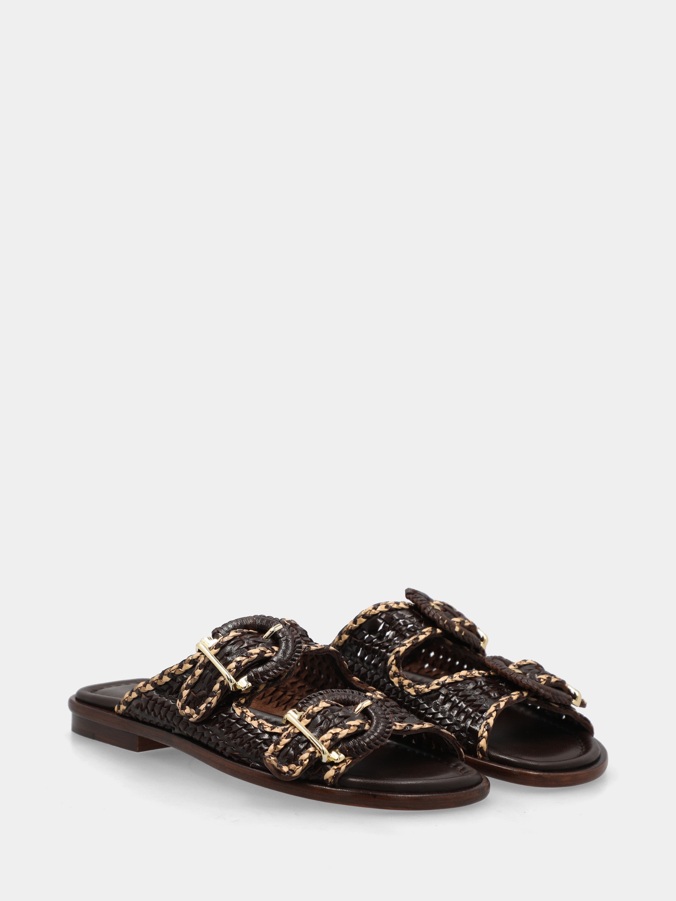 Geflochtener bicolor Nappaleder-Sandalette mit Schnallen