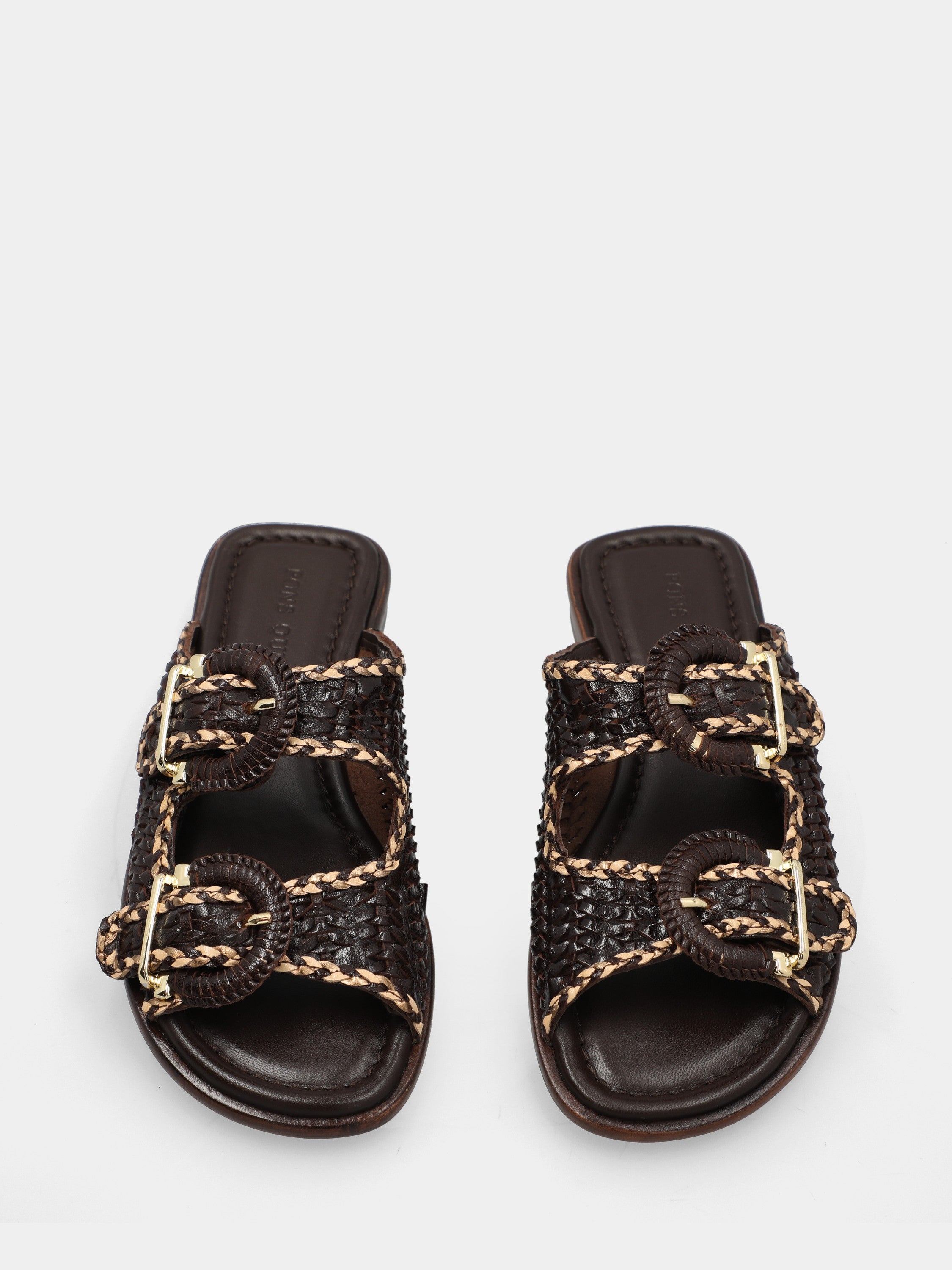 Geflochtener bicolor Nappaleder-Sandalette mit Schnallen