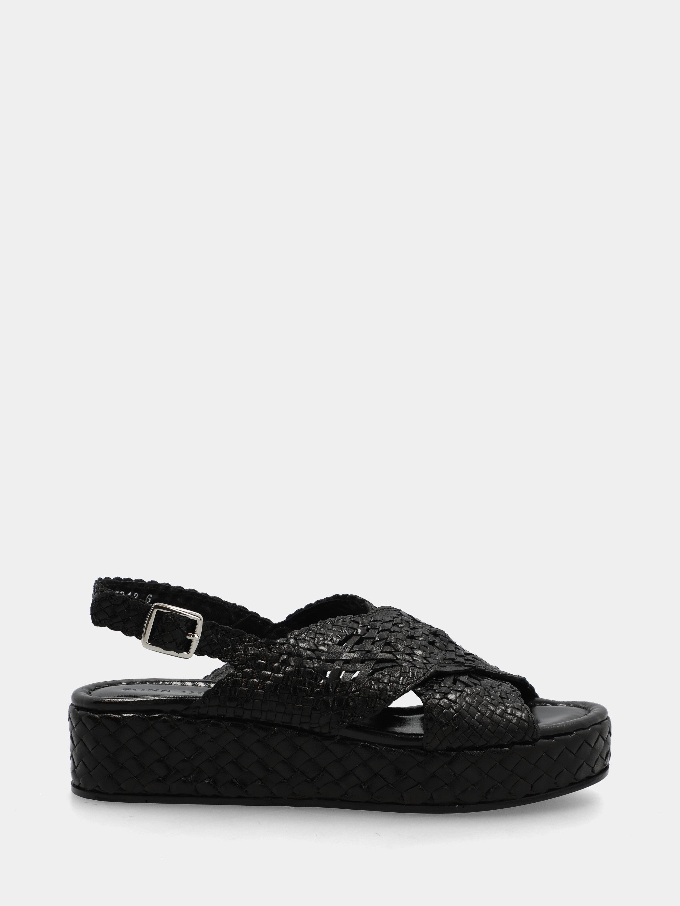 Sandalo in nappa nera intrecciata con zeppa