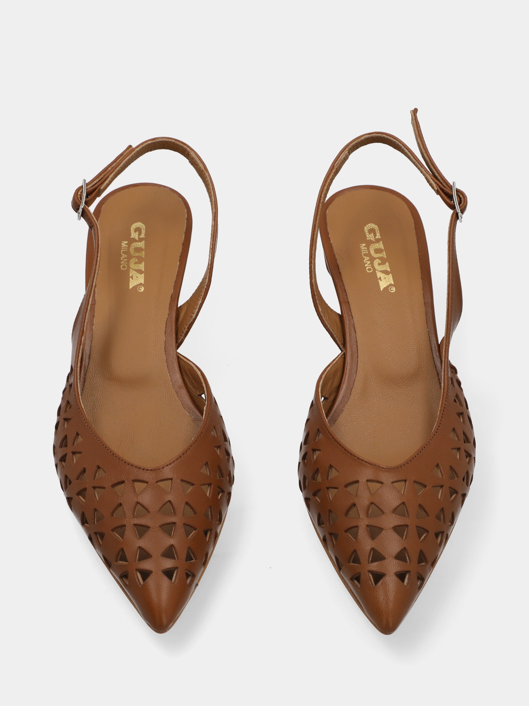Slingback in nappa cuoio con tomaia traforata