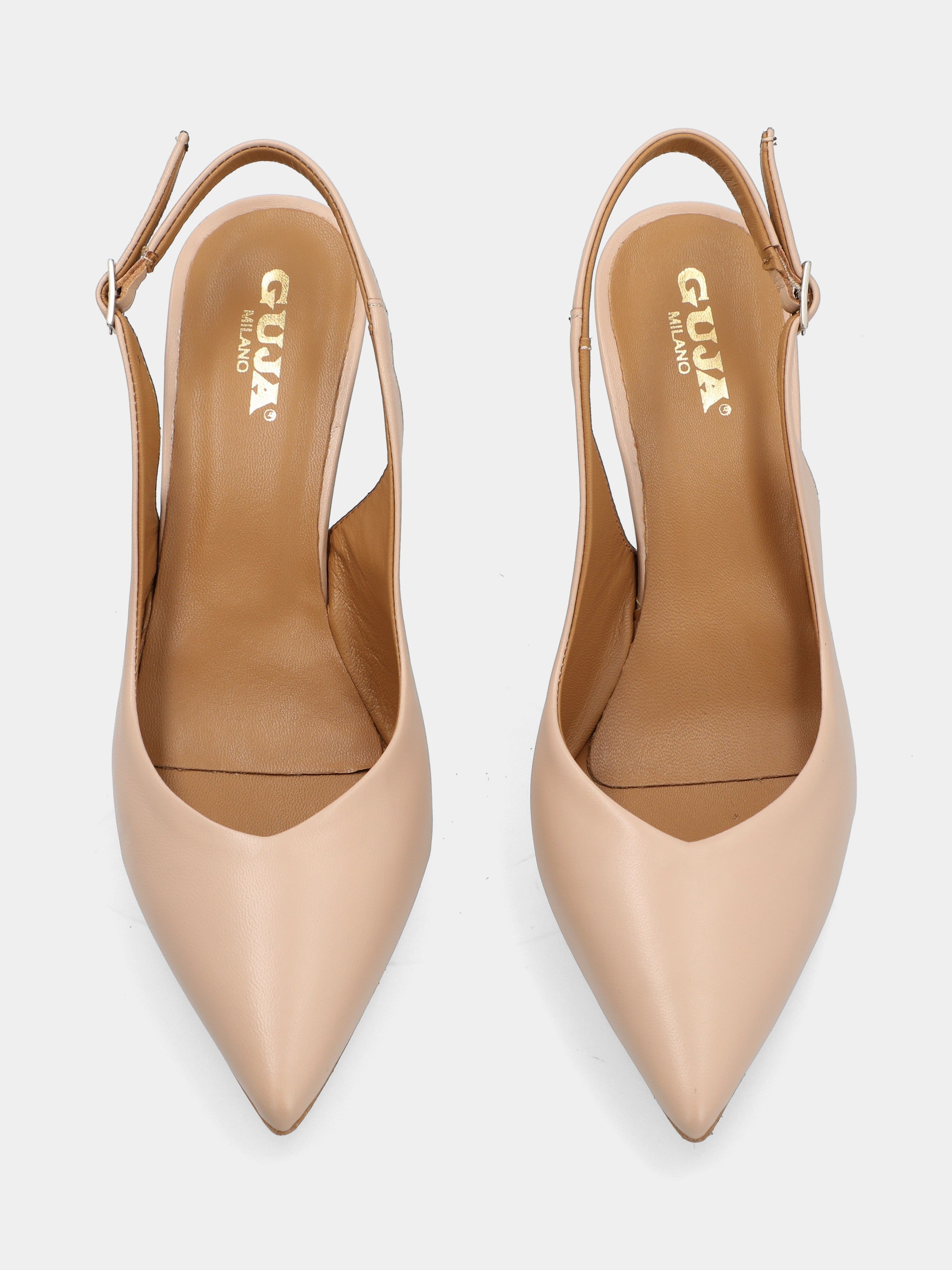 Slingback in nappa nude con tacco sfilato e punta affusolata