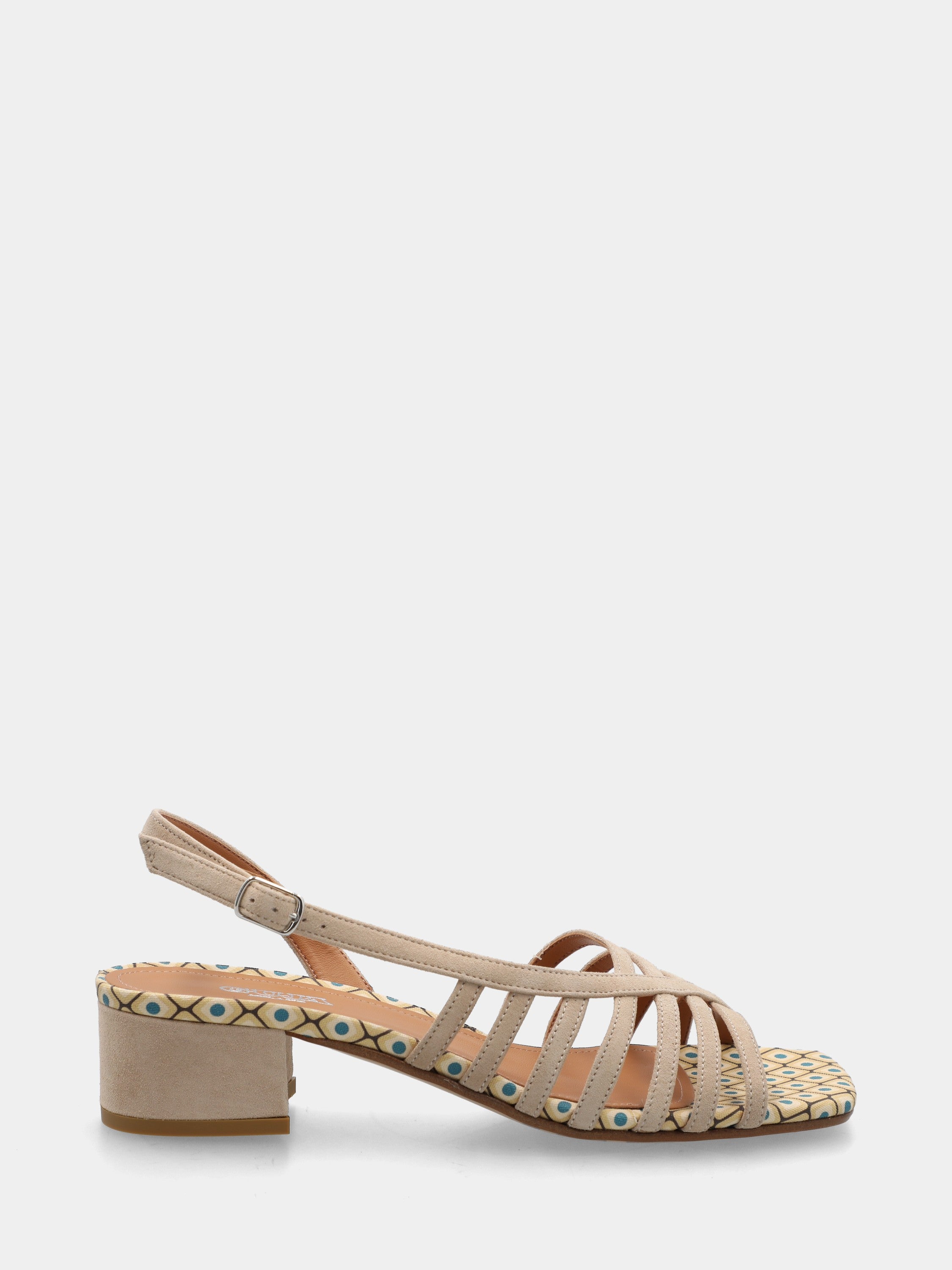 Sandalo in camoscio beige con listini paralleli