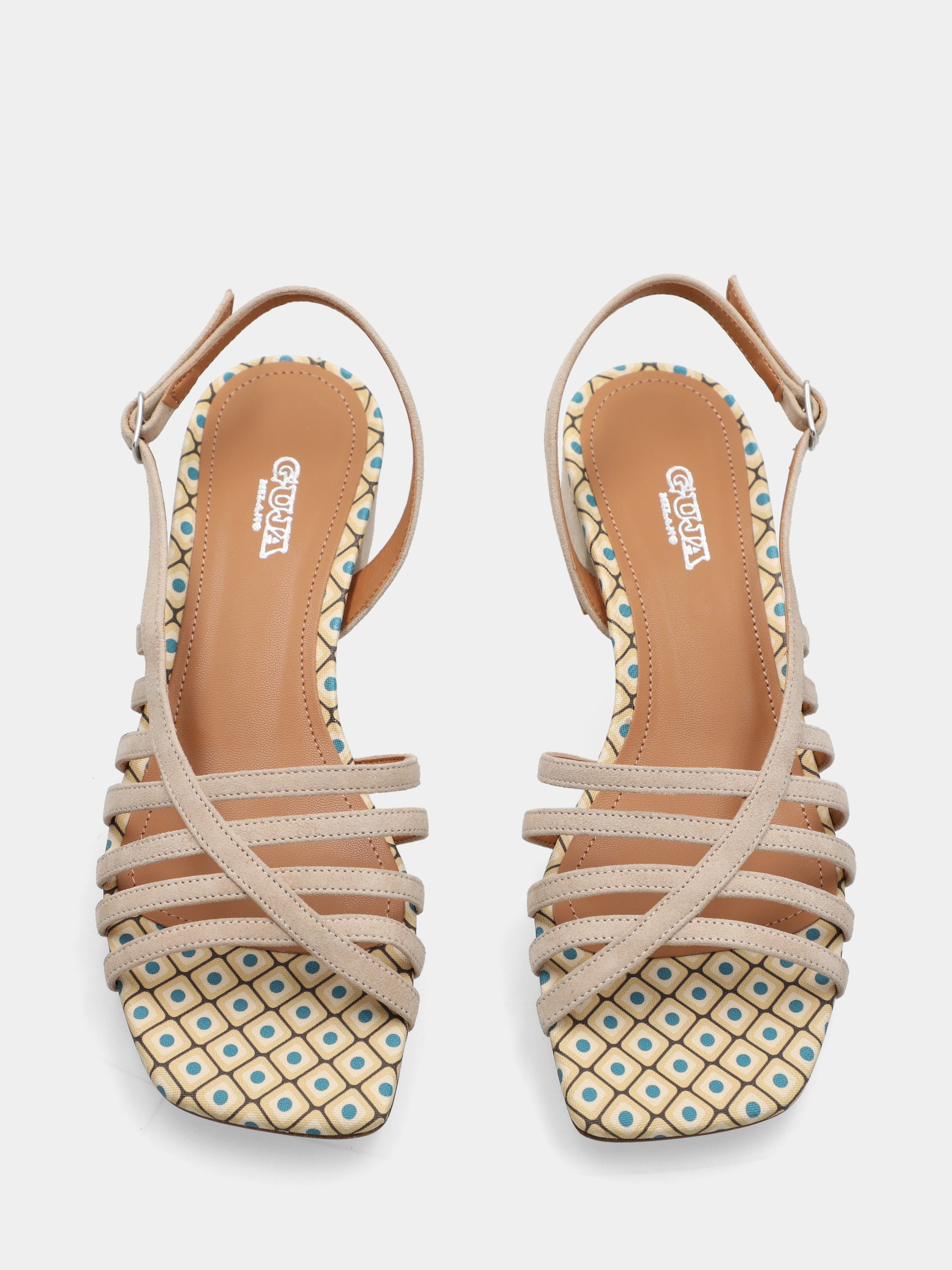 Sandalo in camoscio beige con listini paralleli