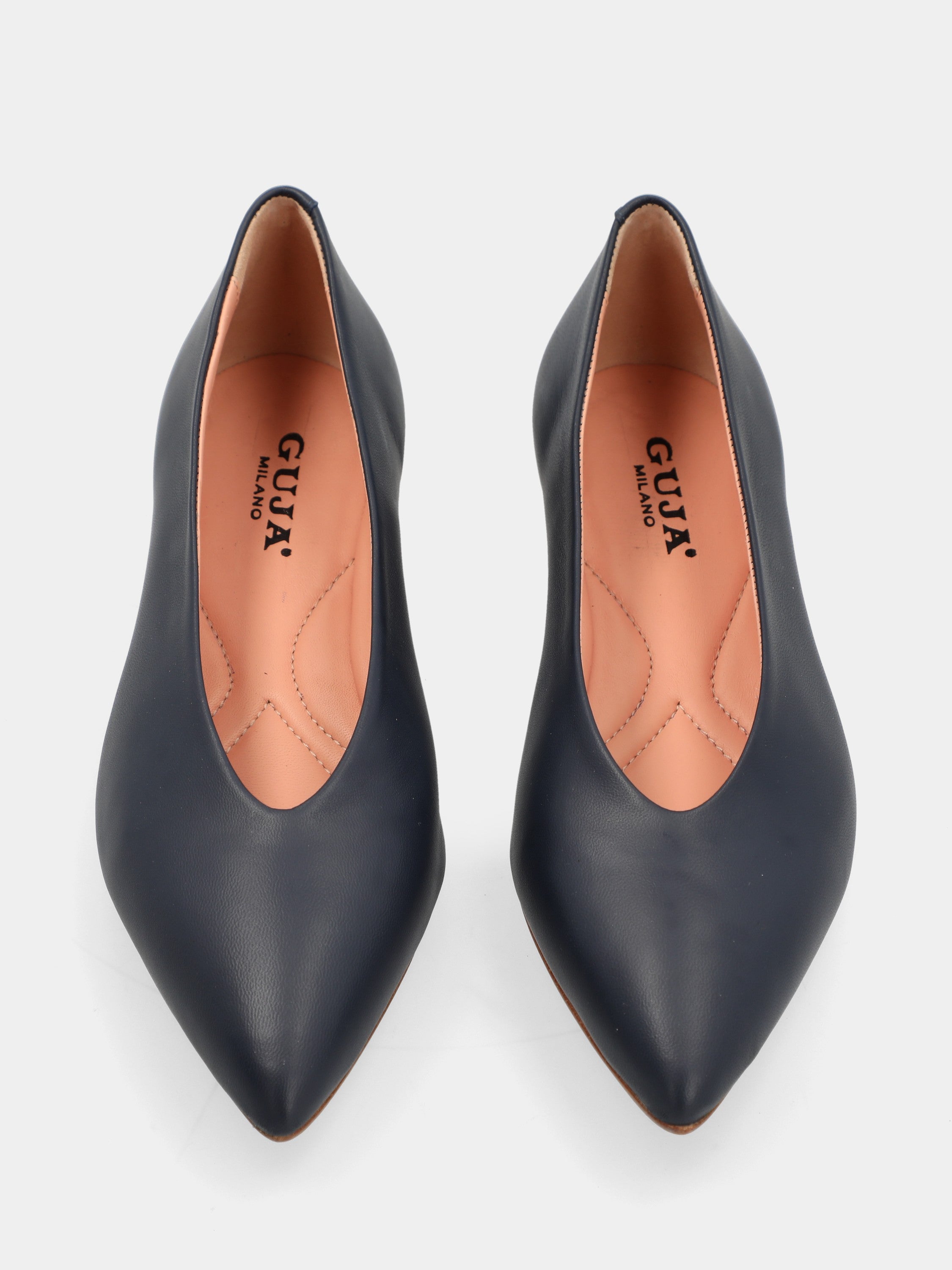Blue nappa sacchetto-constructed ballet flat with pointed toe and scoop neckline