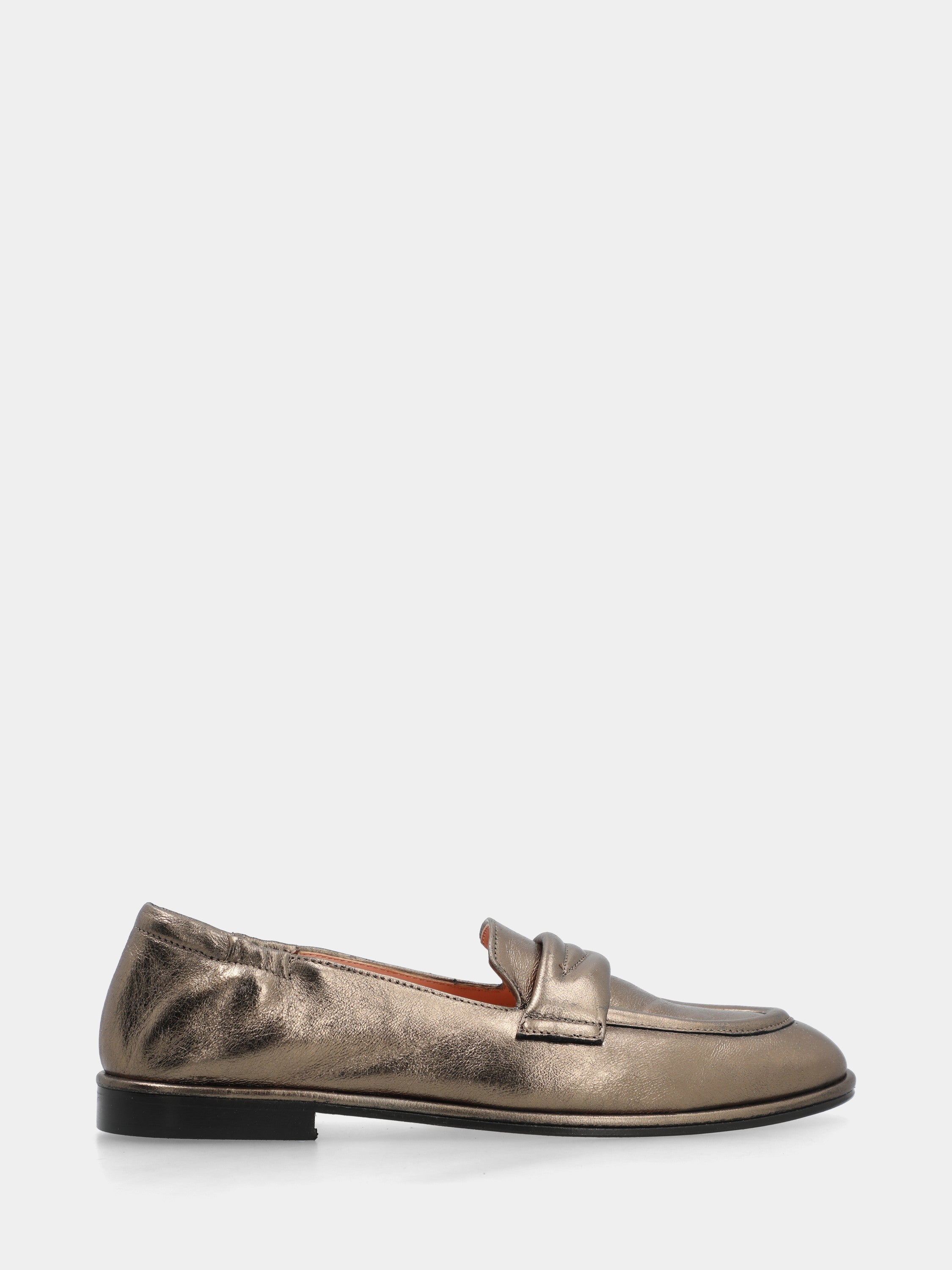 Mocassin en laminé bronze avec couture en construction sacchetto