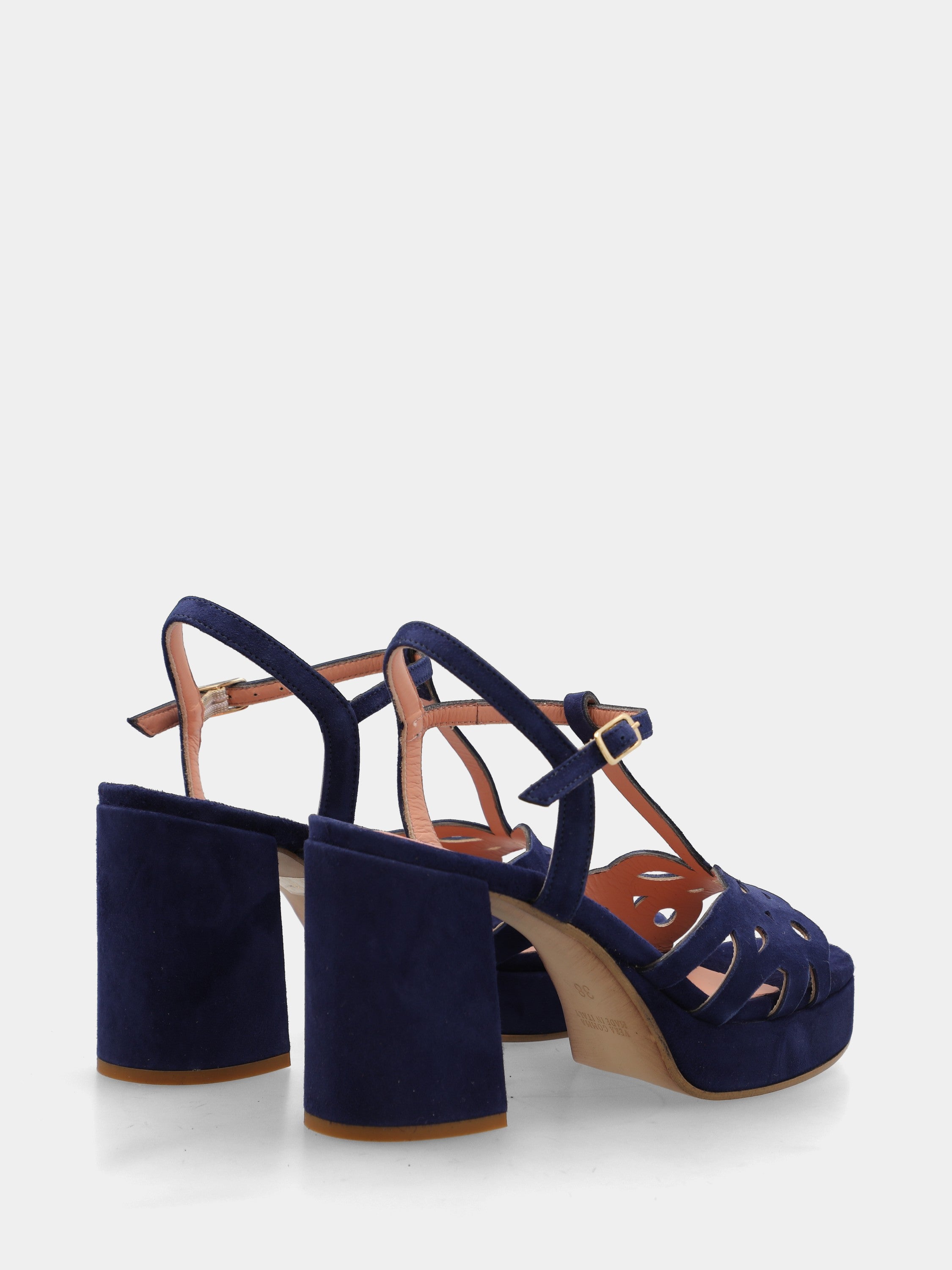 Blauer Wildleder-Sandalette mit Plateau und Blockabsatz