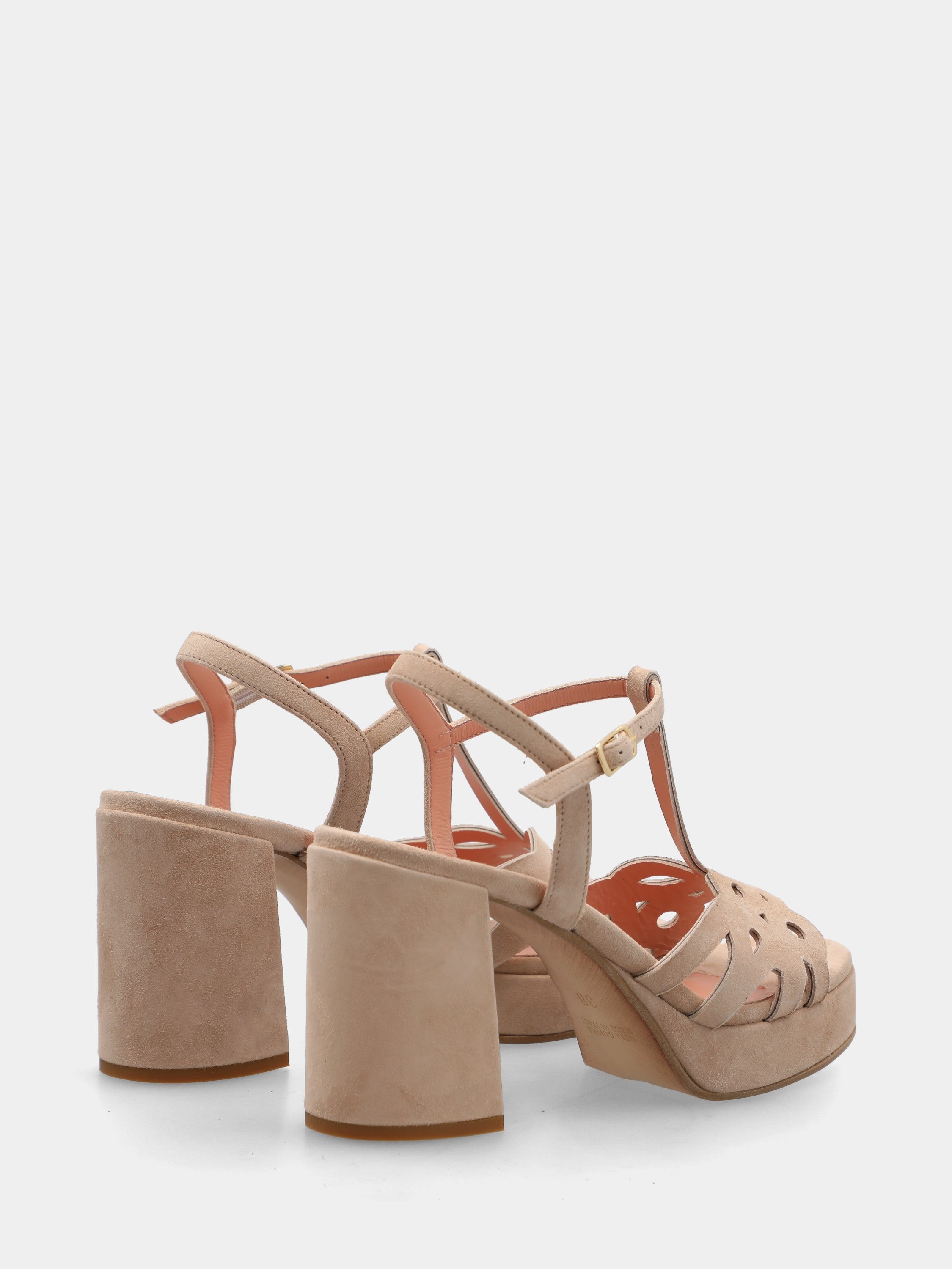 Sandale en suède beige avec plateforme et talon bloc