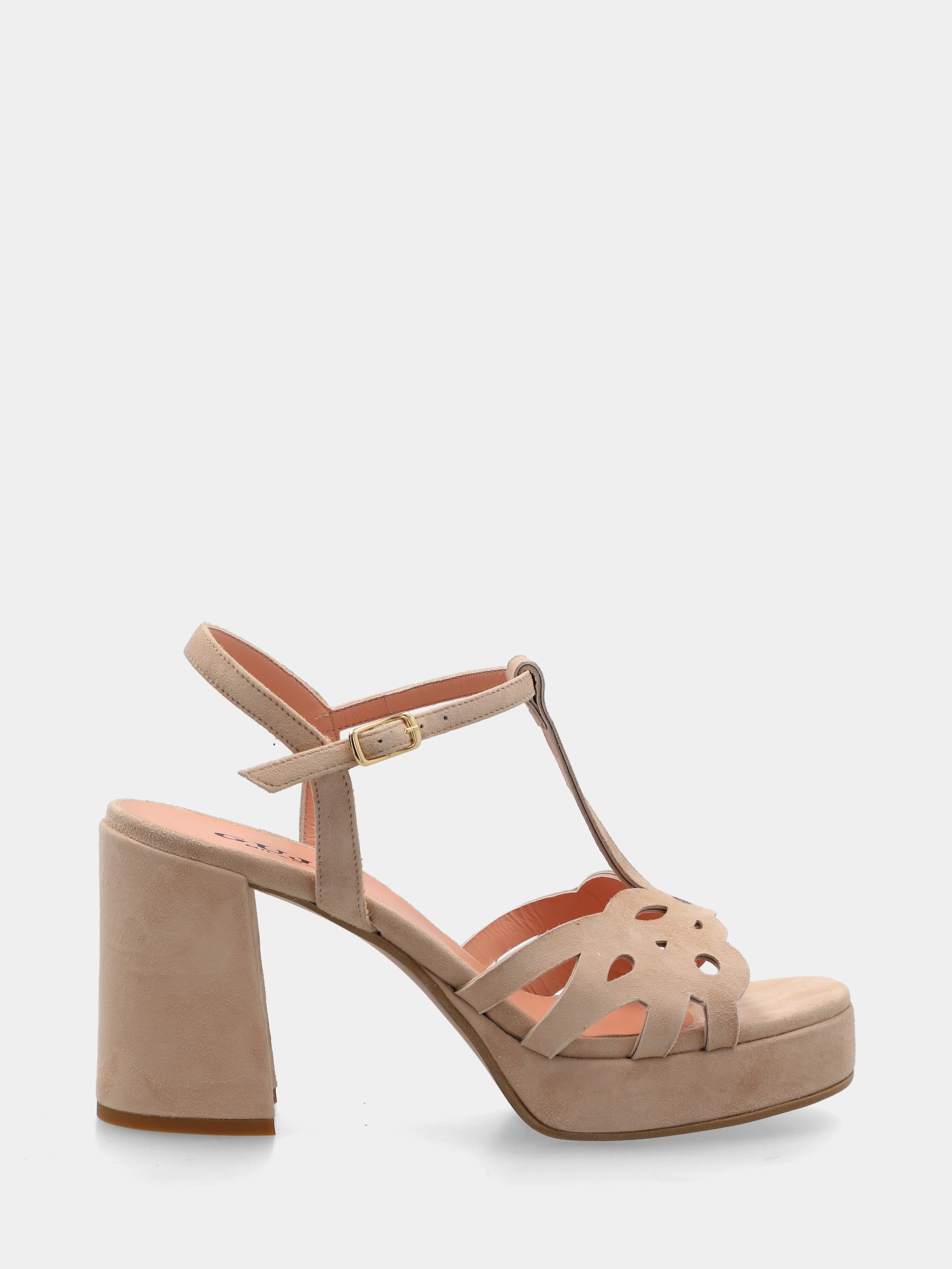 Sandale en suède beige avec plateforme et talon bloc
