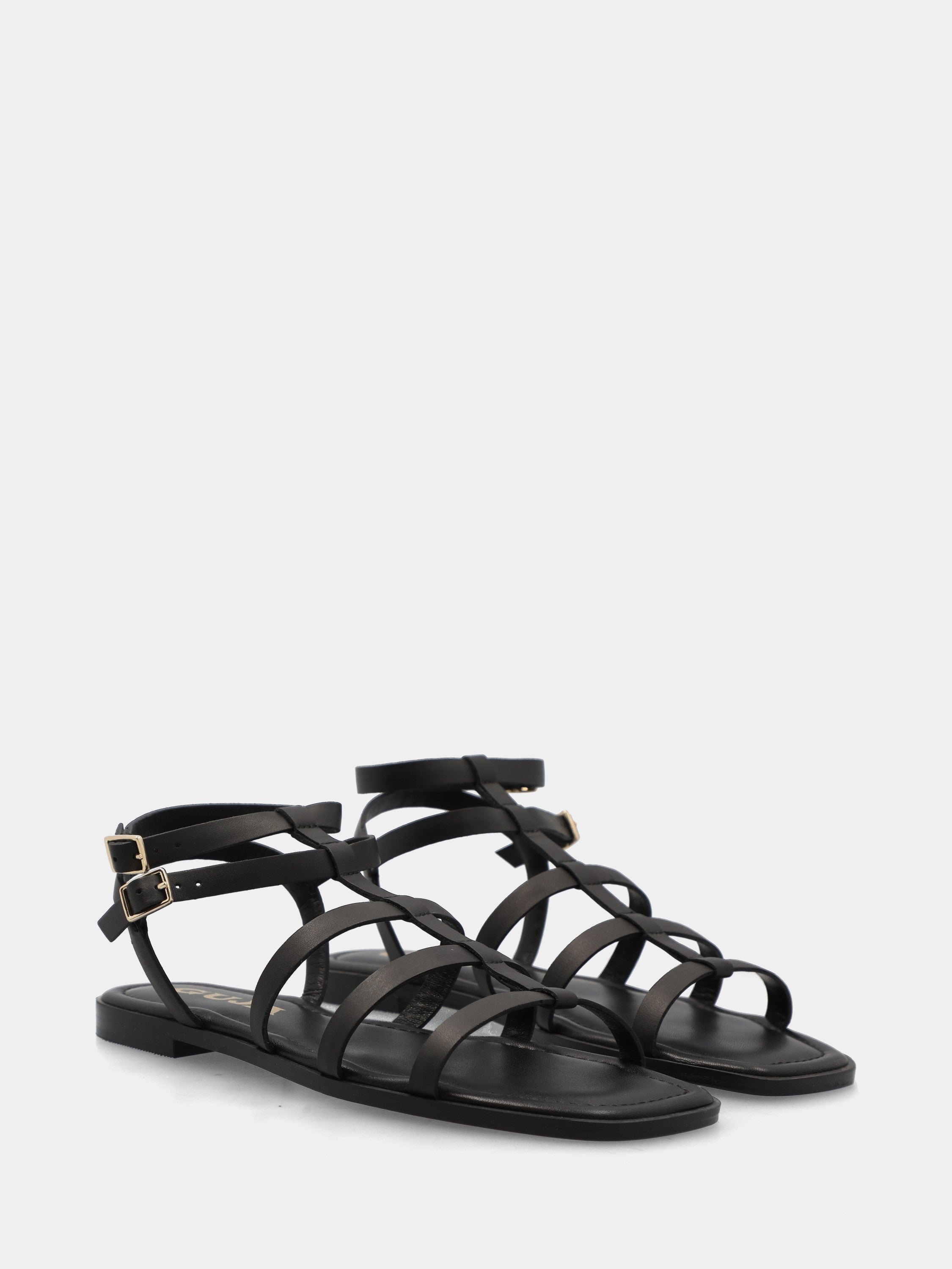 Sandalo in nappa nera con cinque fascette