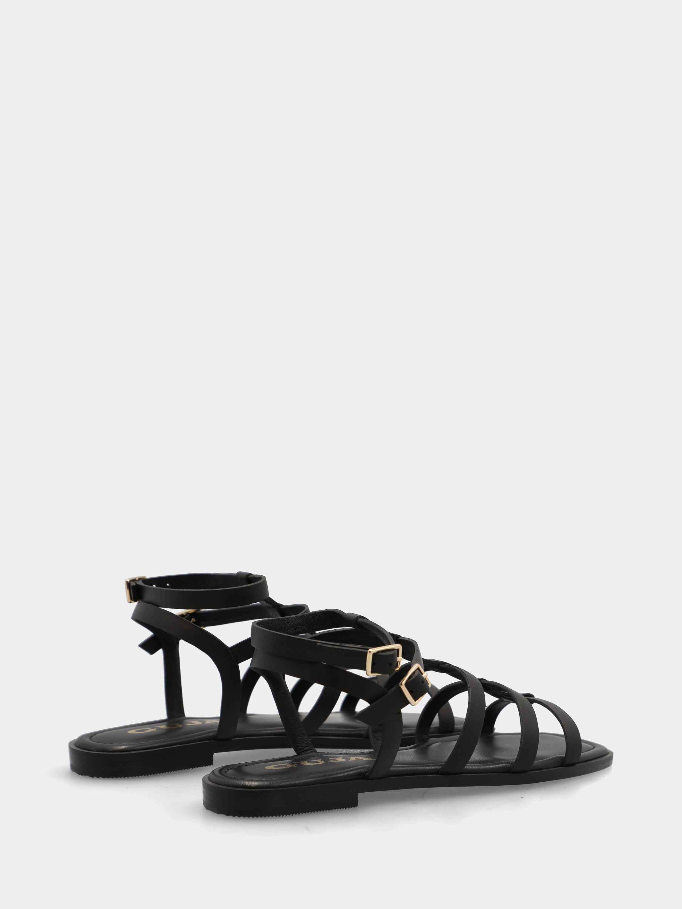 Sandalo in nappa nera con cinque fascette