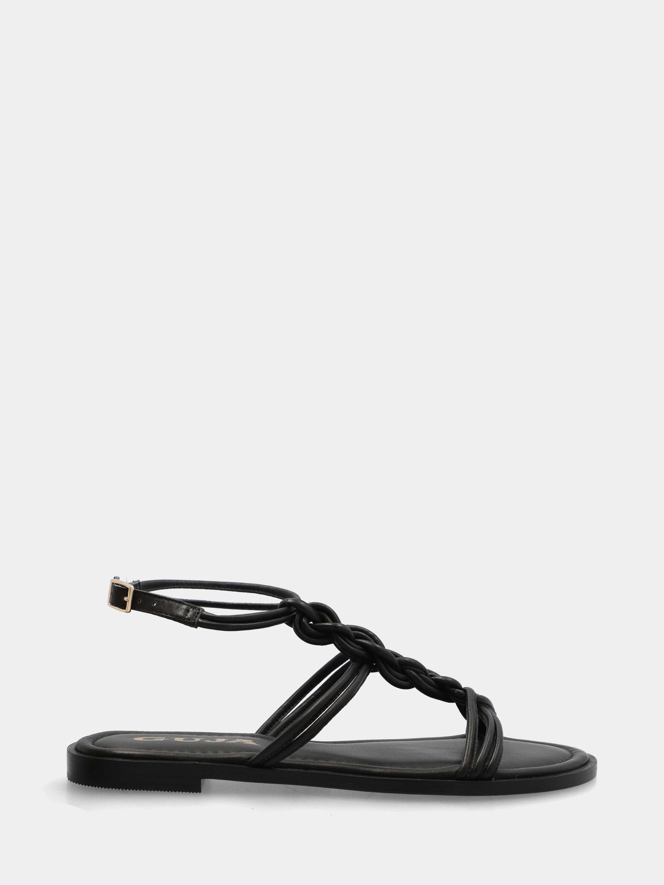 Sandalo in vitello nero con fascette a treccia