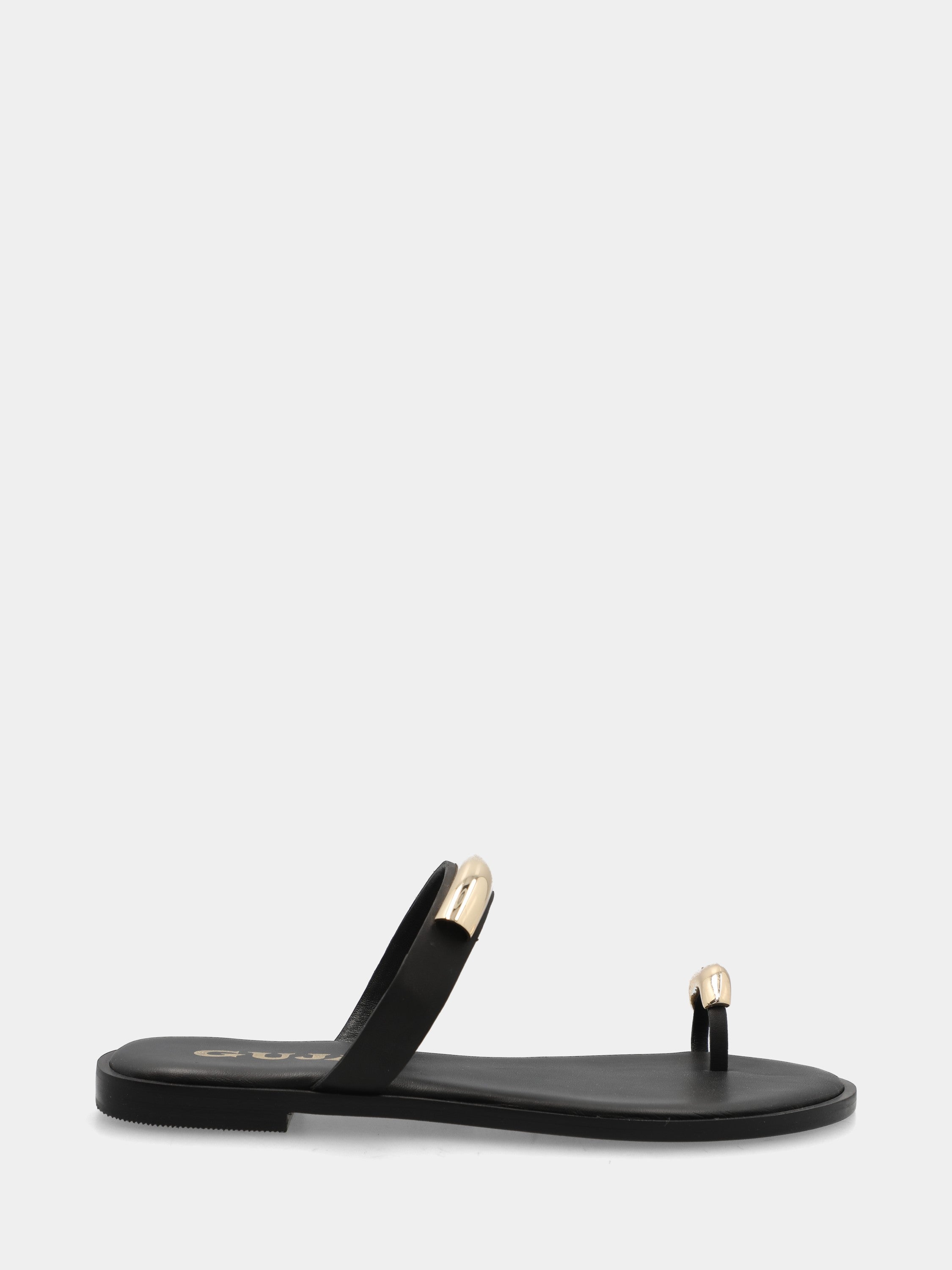 Ciabattina in vitello nero con placchette metalliche
