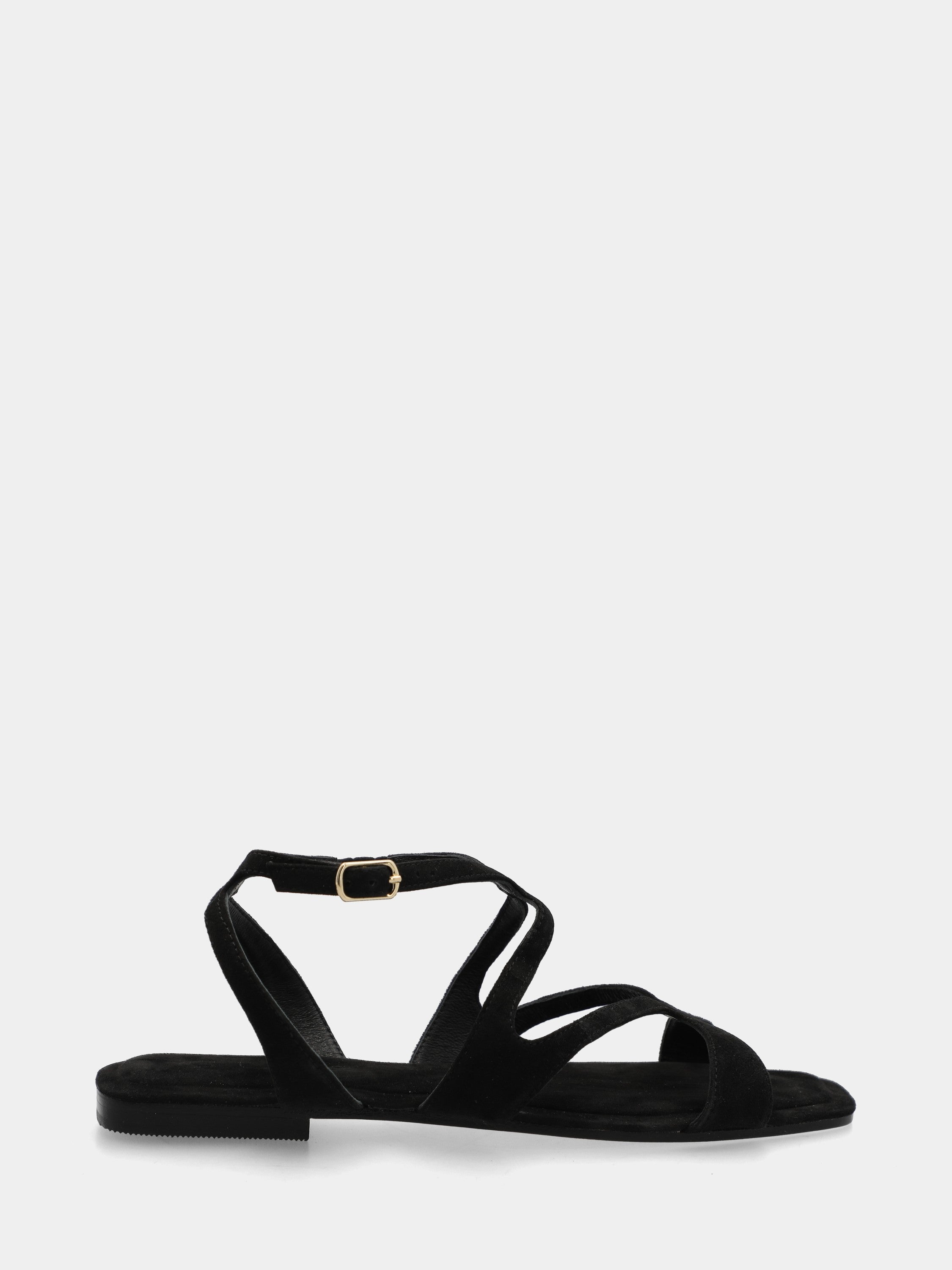 Sandalo in camoscio nero con fascette ondulate