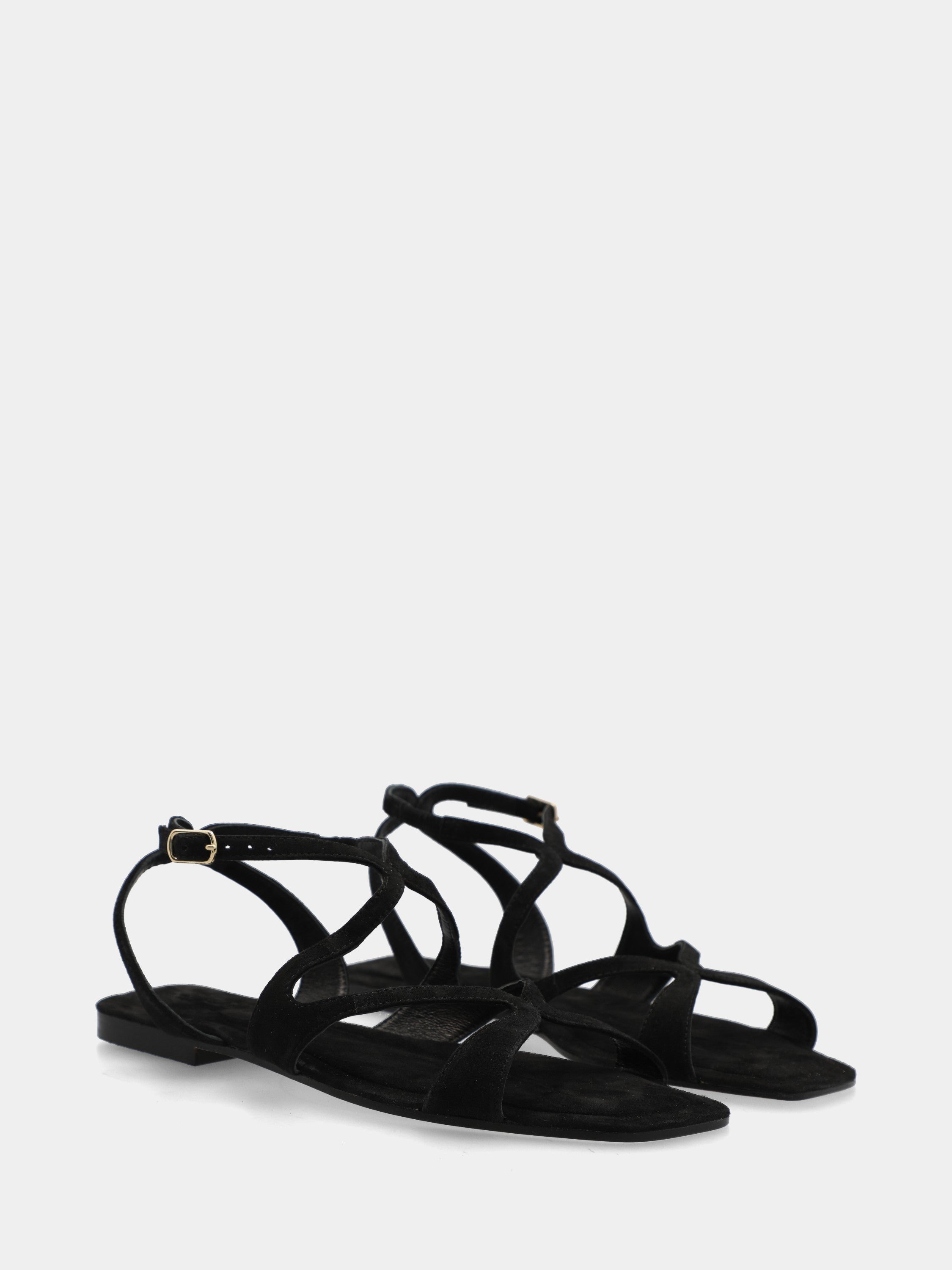 Sandalo in camoscio nero con fascette ondulate