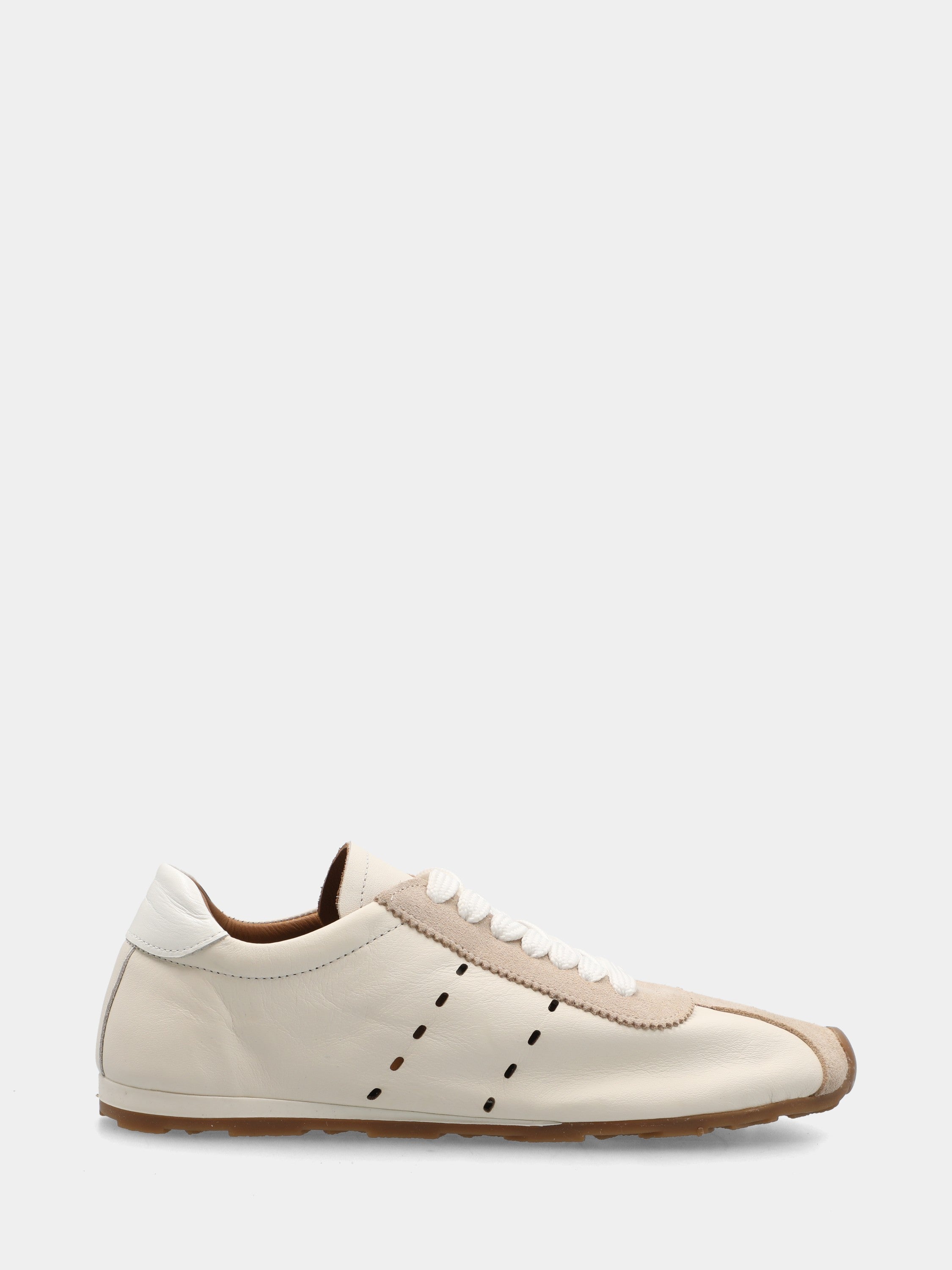 Sneakers in nappa bianca con riporti in camoscio