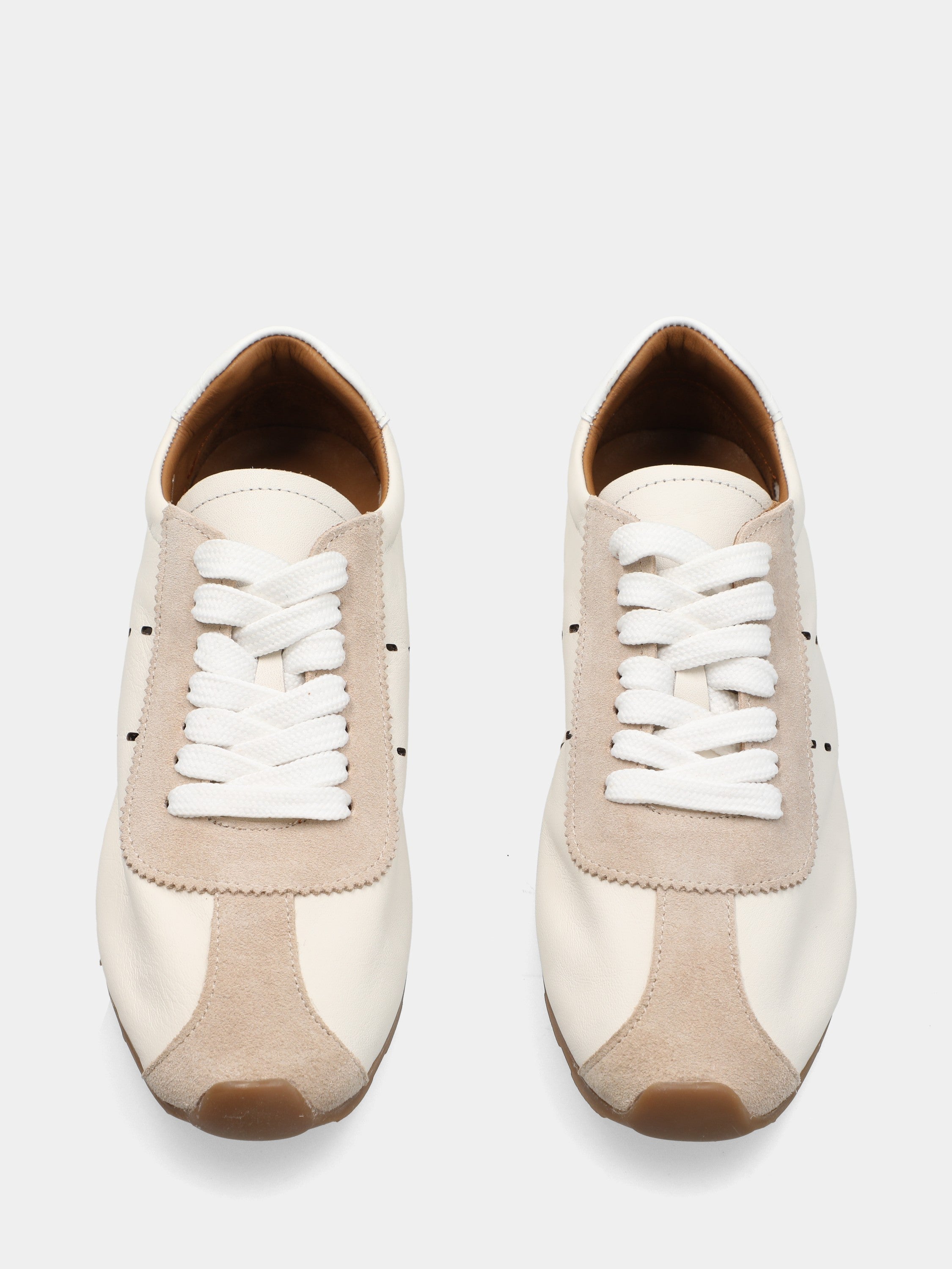 Sneakers in nappa bianca con riporti in camoscio