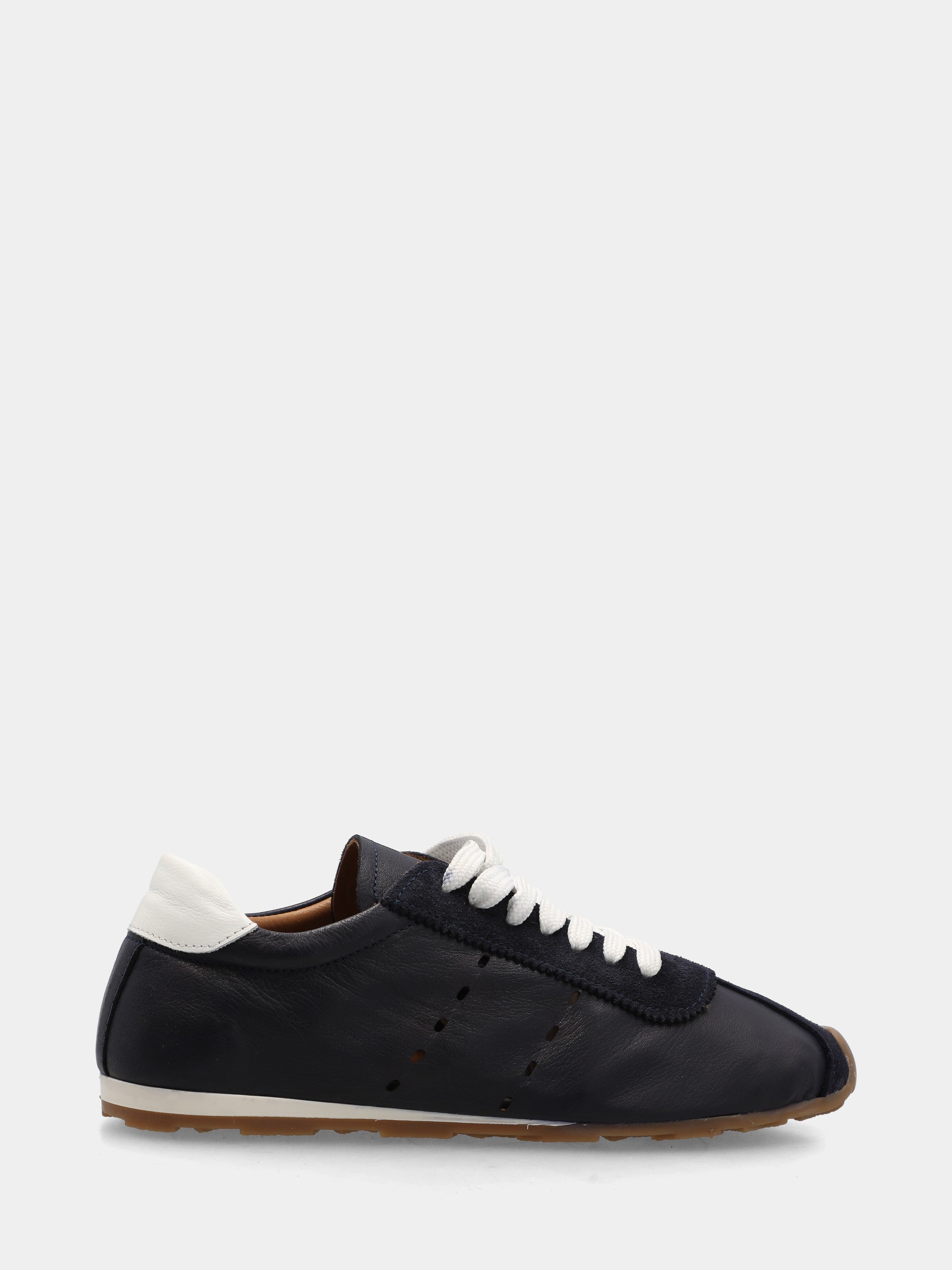 Sneakers in nappa blu con riporti in camoscio