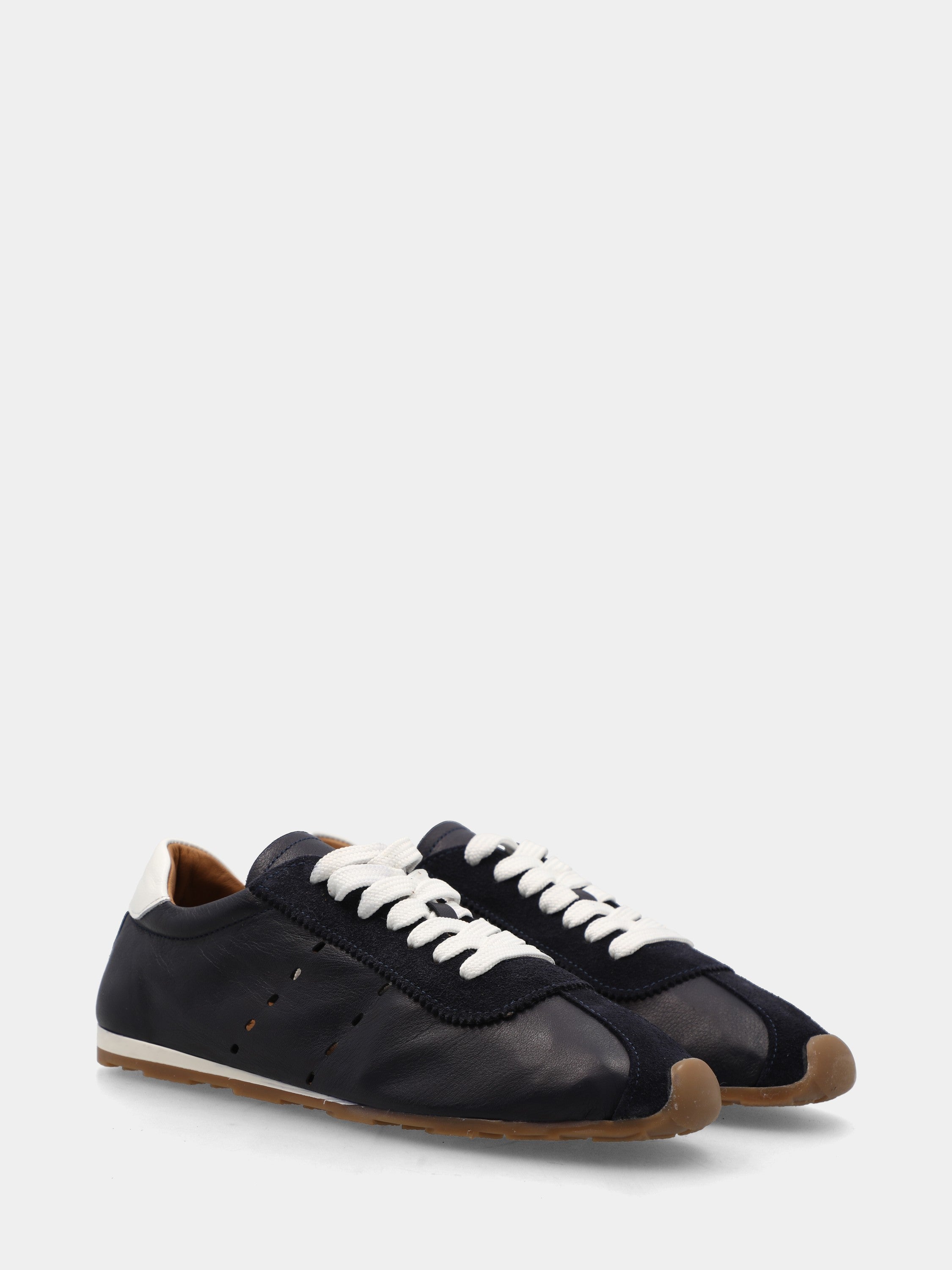 Sneakers in nappa blu con riporti in camoscio